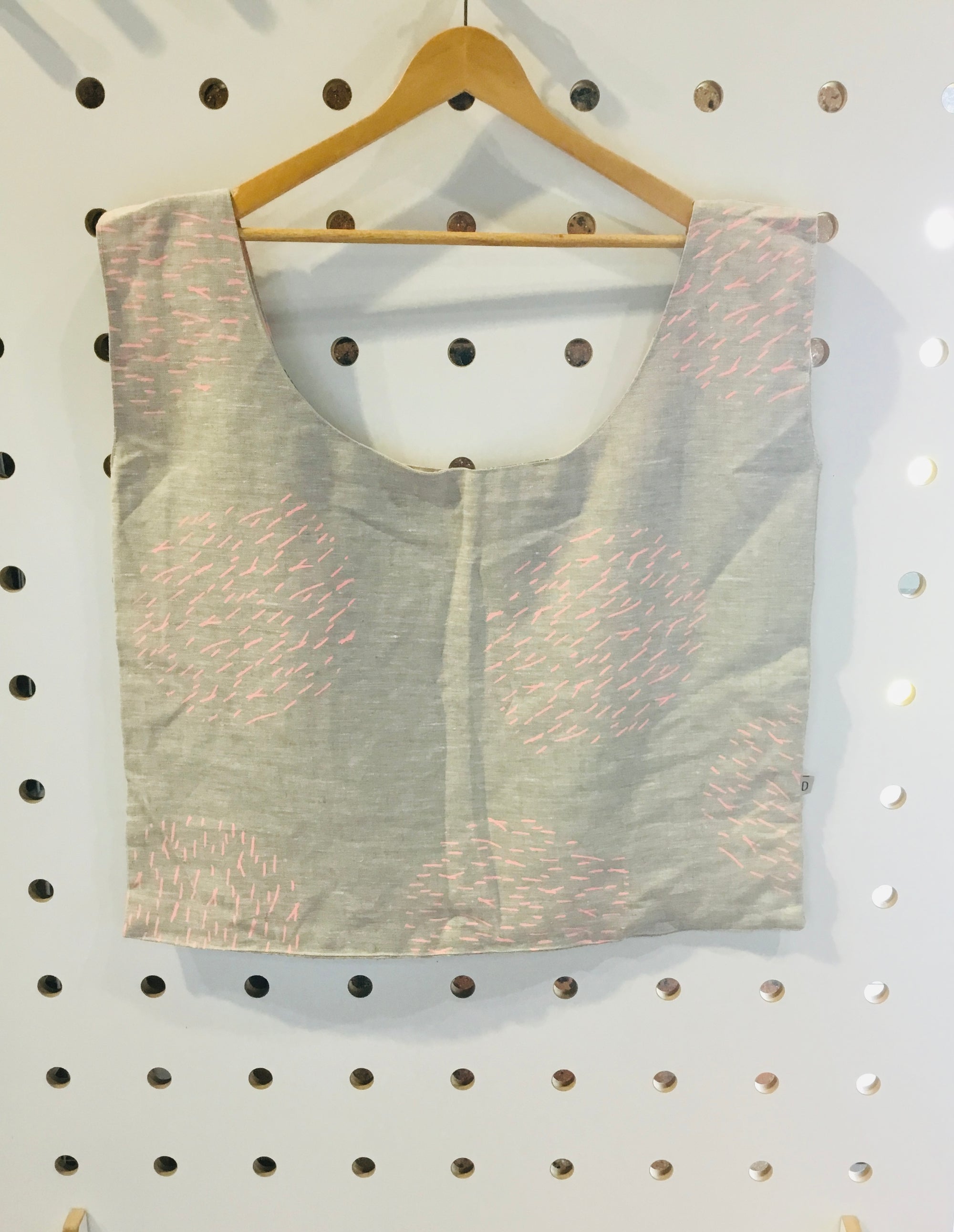 Screen printed linen bag.