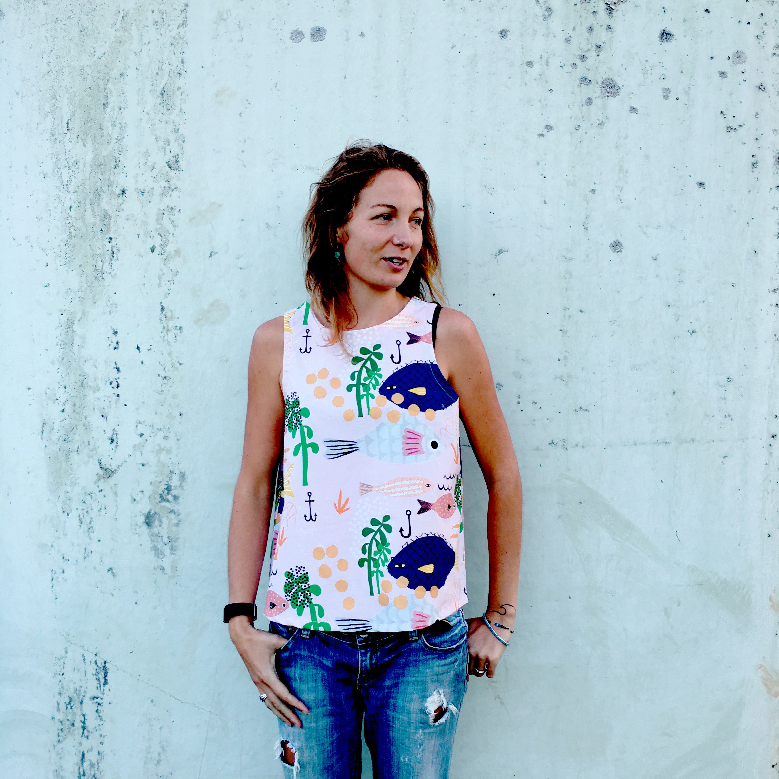 Fishy Garden 100% Organic Cotton Knit Ladies Top - designed by Doops Designs (9382111496)