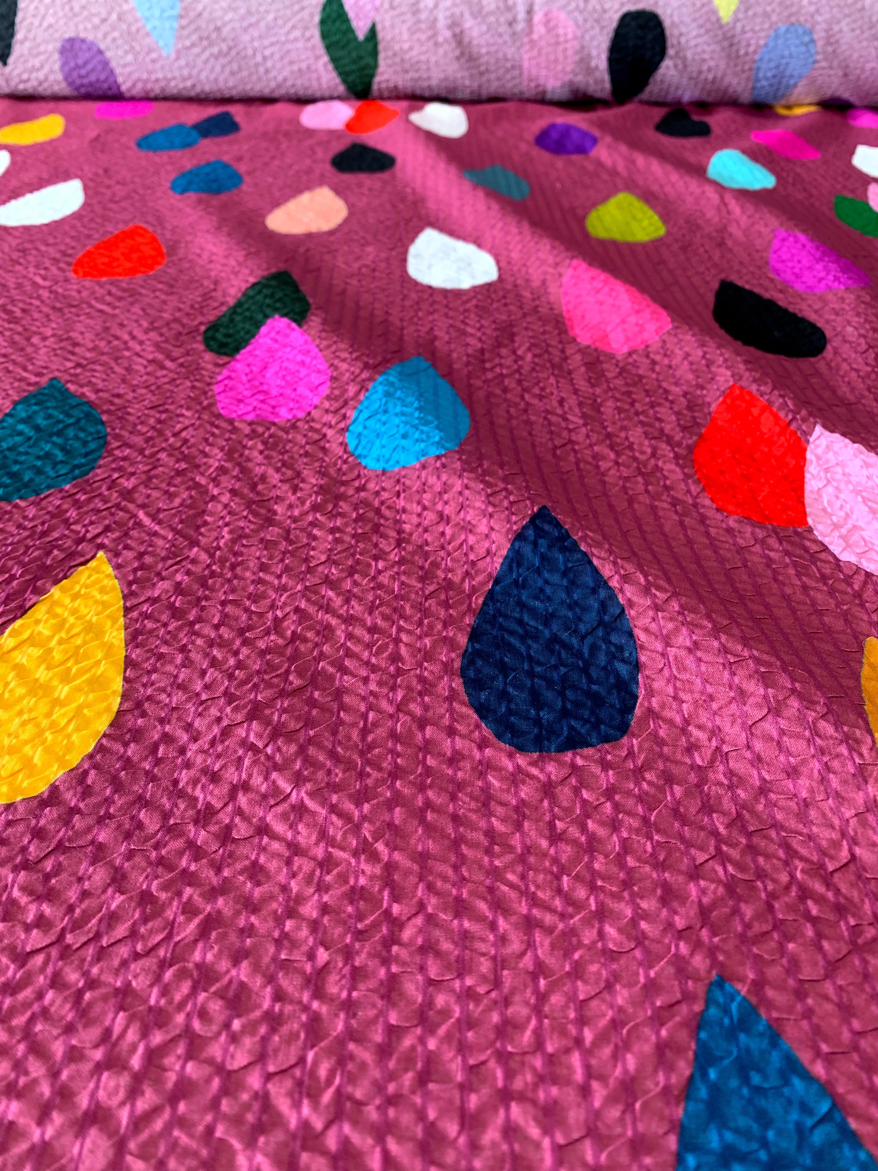 Drops (dark dusty peach) Cotton Seersucker (CUT PIECE 1M $15)