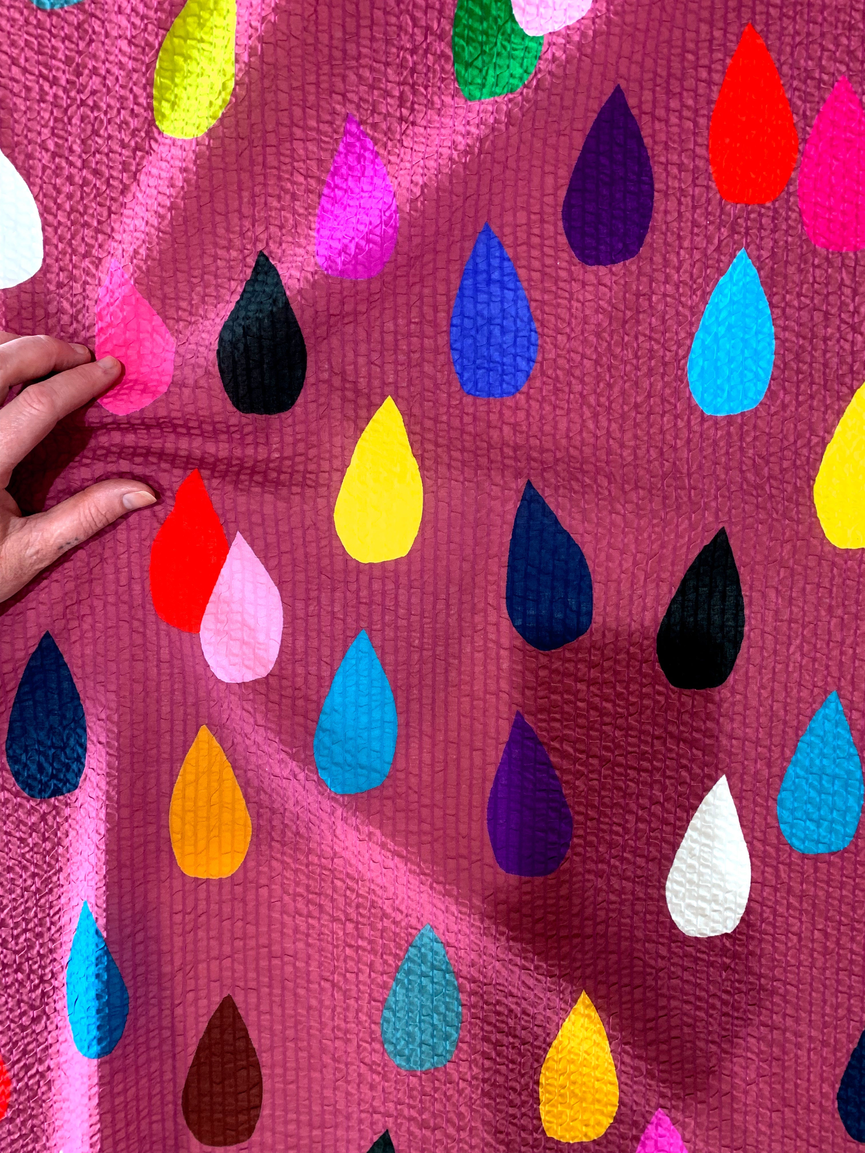 Drops (dark dusty peach) Cotton Seersucker (CUT PIECE 1M $15)