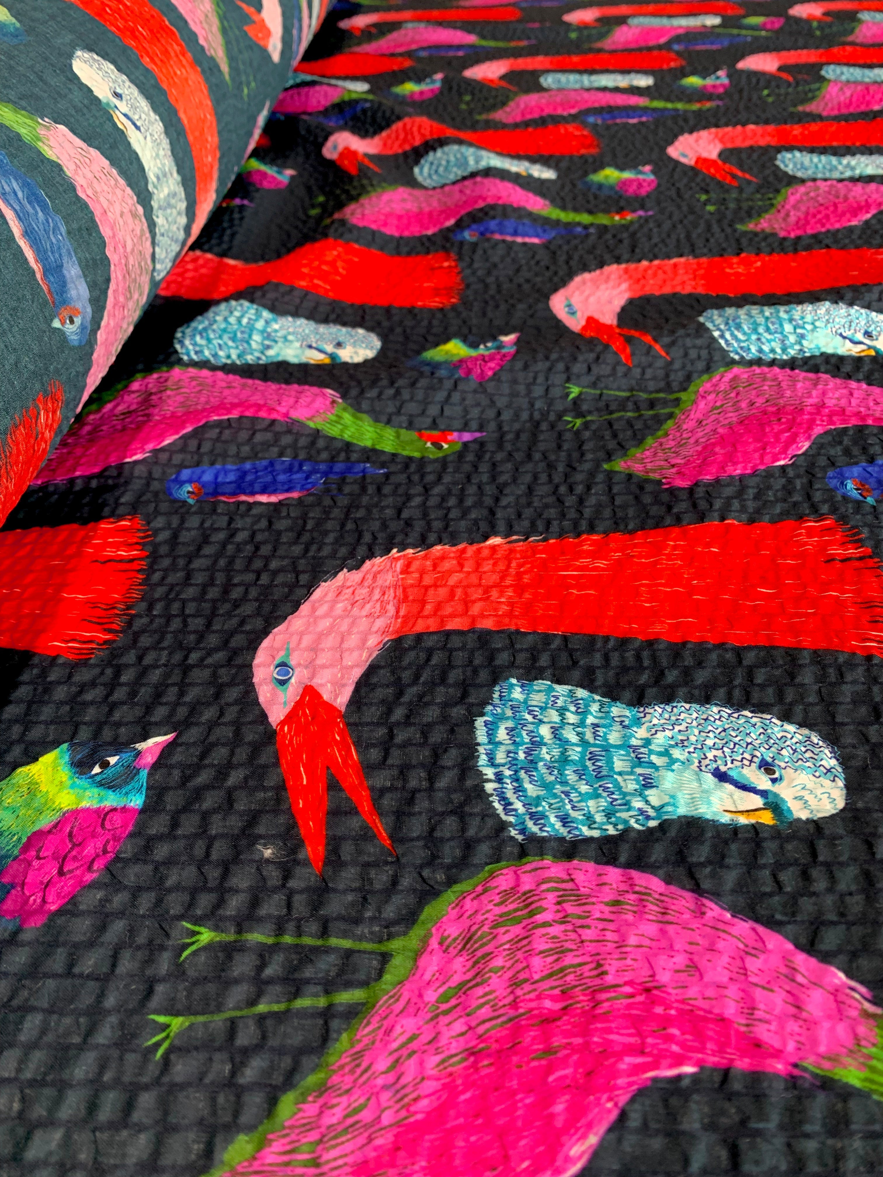 NAVY BIRD Cotton Seersucker (CUT PIECE 2M $30)