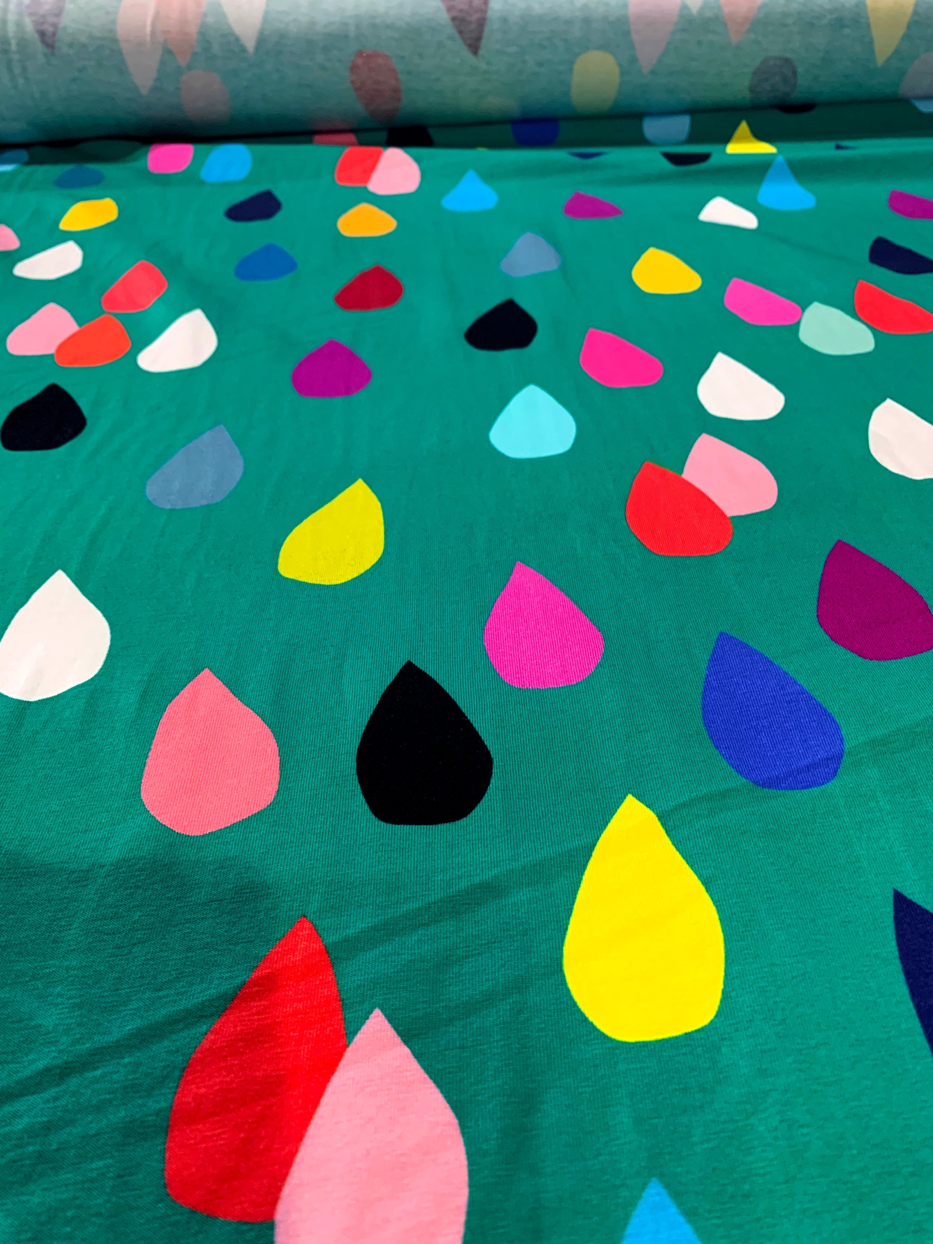 Colour Drops (dark mint) Cotton Jersey (CUT PIECE 1.2M $15)