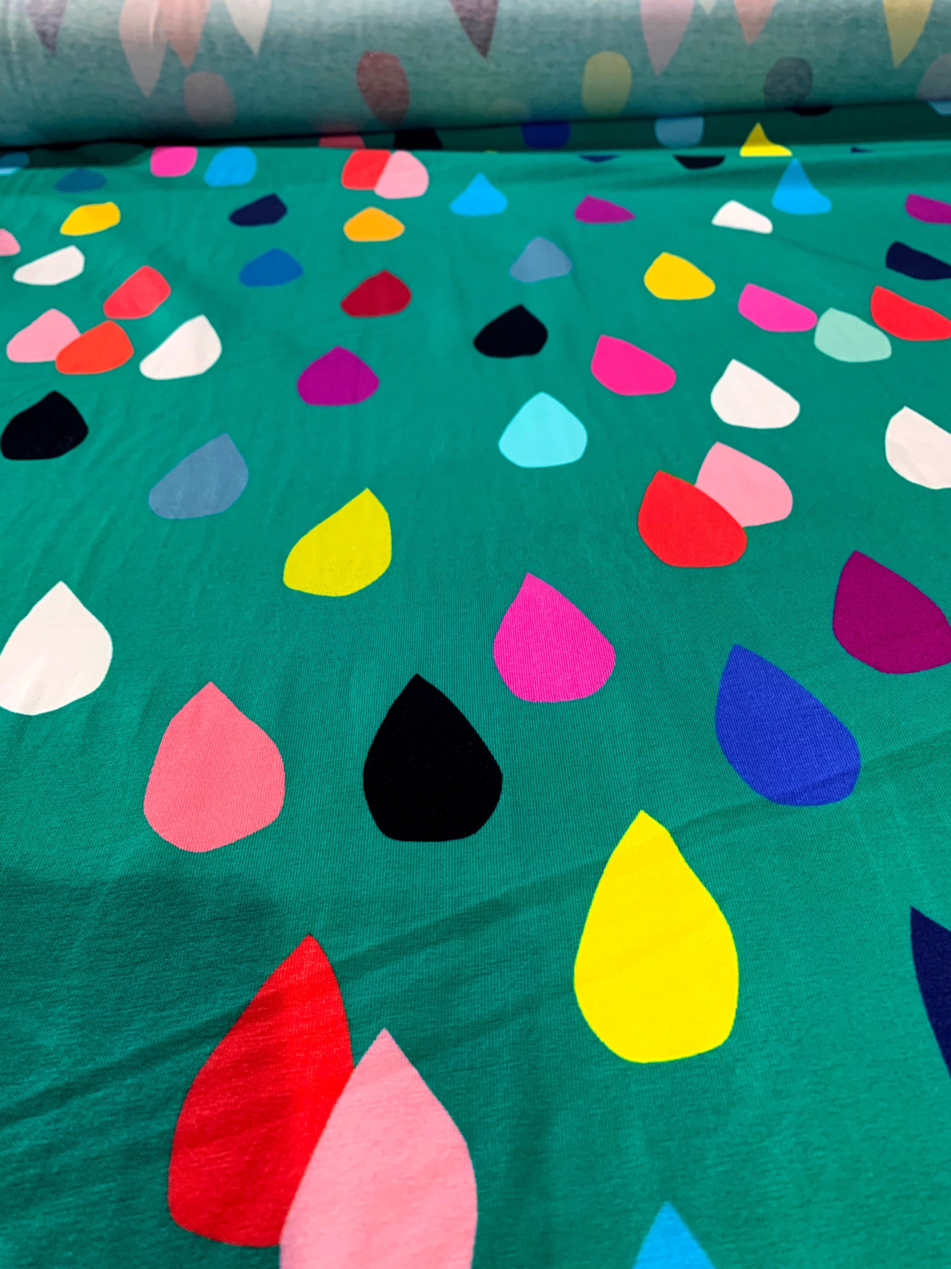 Colour Drops (dark mint) Cotton Jersey (CUT PIECE 1.6M $15) End of roll