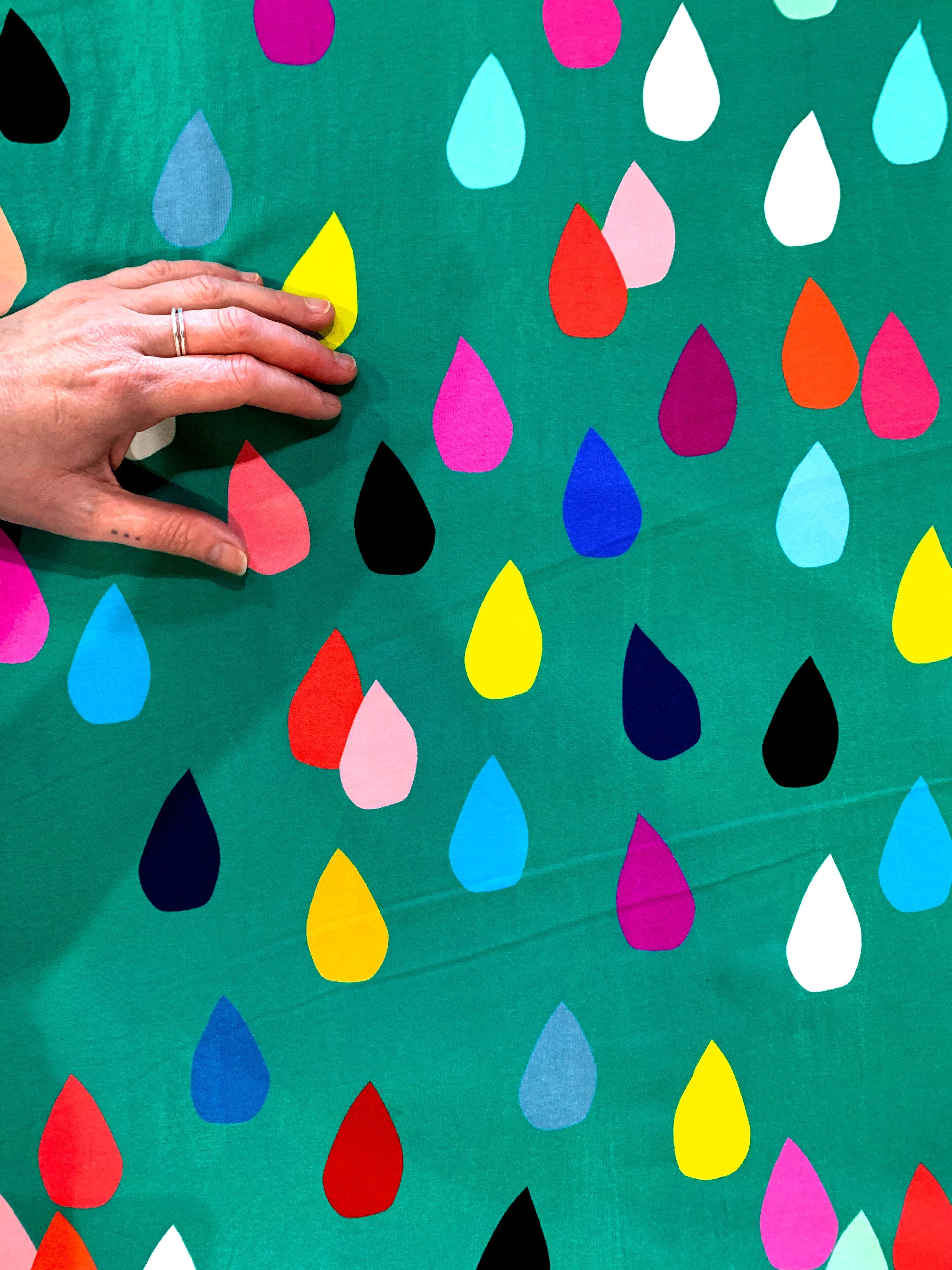 Colour Drops (dark mint) Cotton Jersey (CUT PIECE 1.2M $15)