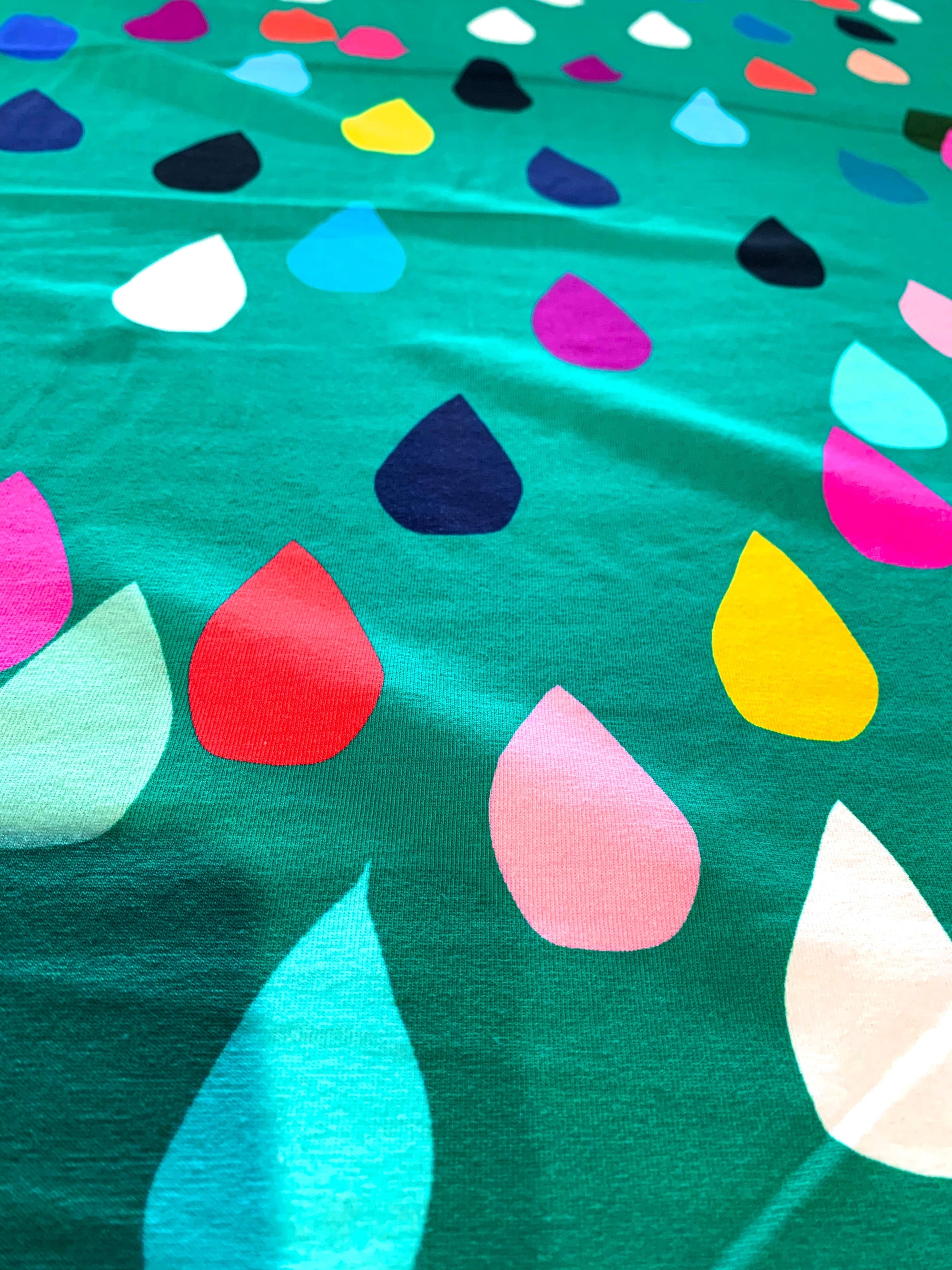 Colour Drops (dark mint) Cotton Jersey (CUT PIECE 1.5M $20)