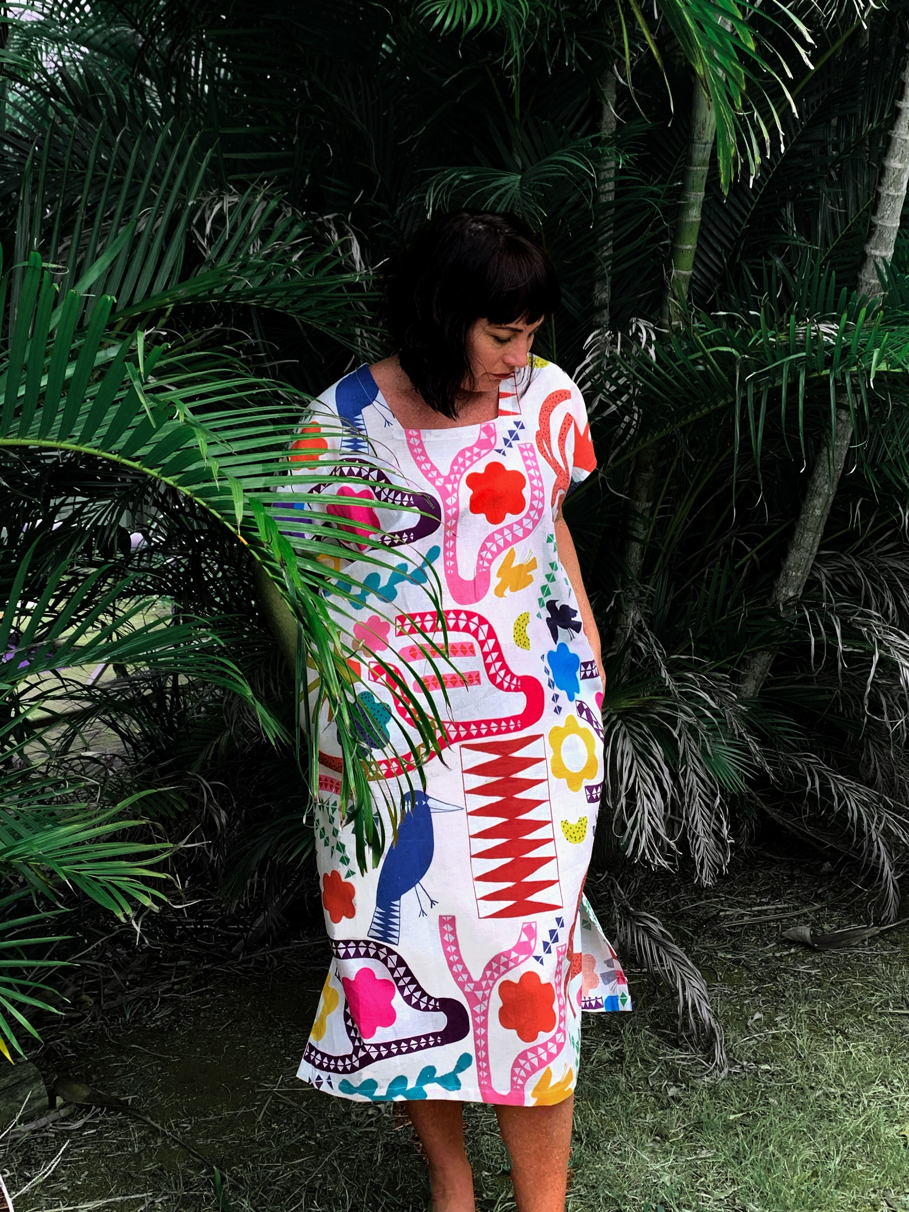 Bright Kooki linen dress with tie (5815296884889)