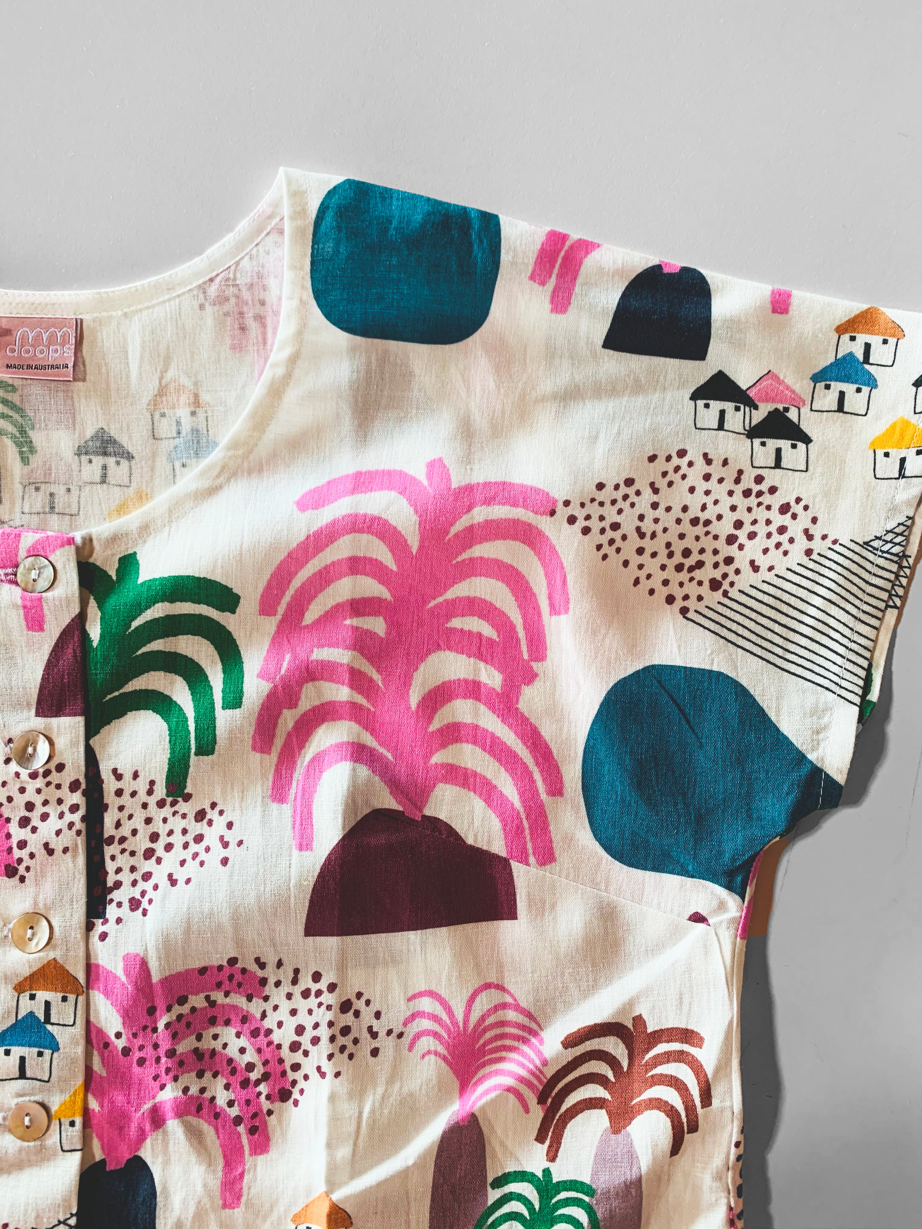 Village Palm Valley 100% cotton linen dress (4109402669152)