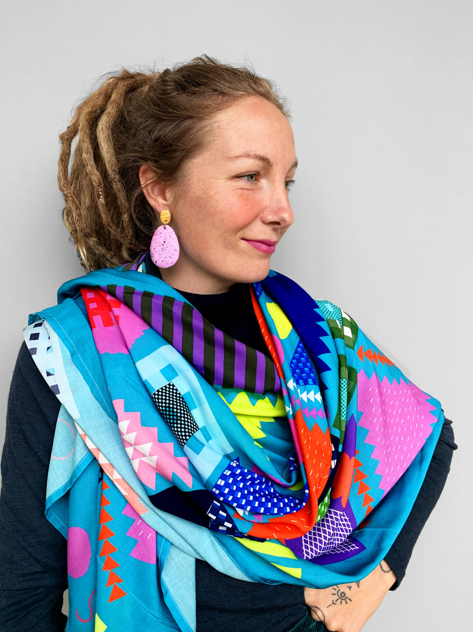 Aqua Fun cotton silk scarf doopsdesigns