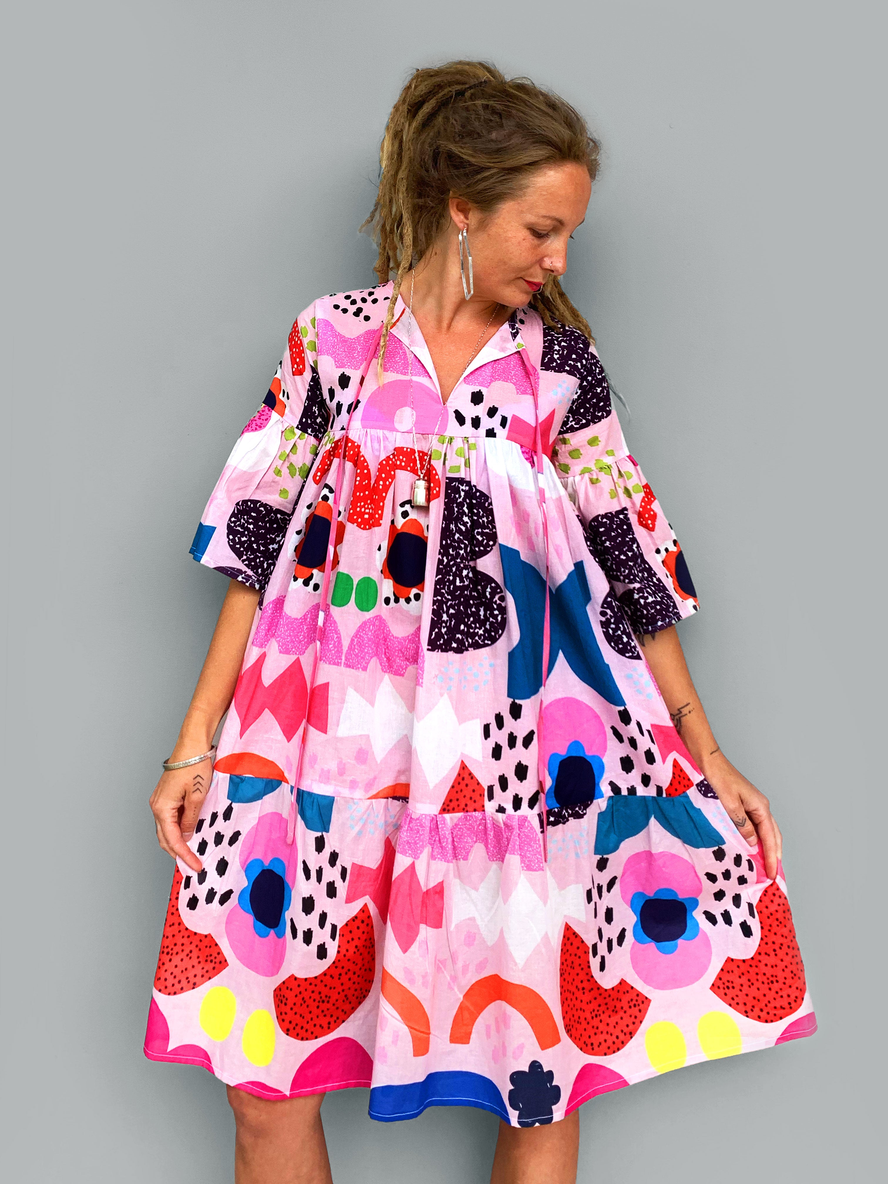 Peach Kooki  dress 100% lawn cotton (5817464258713)