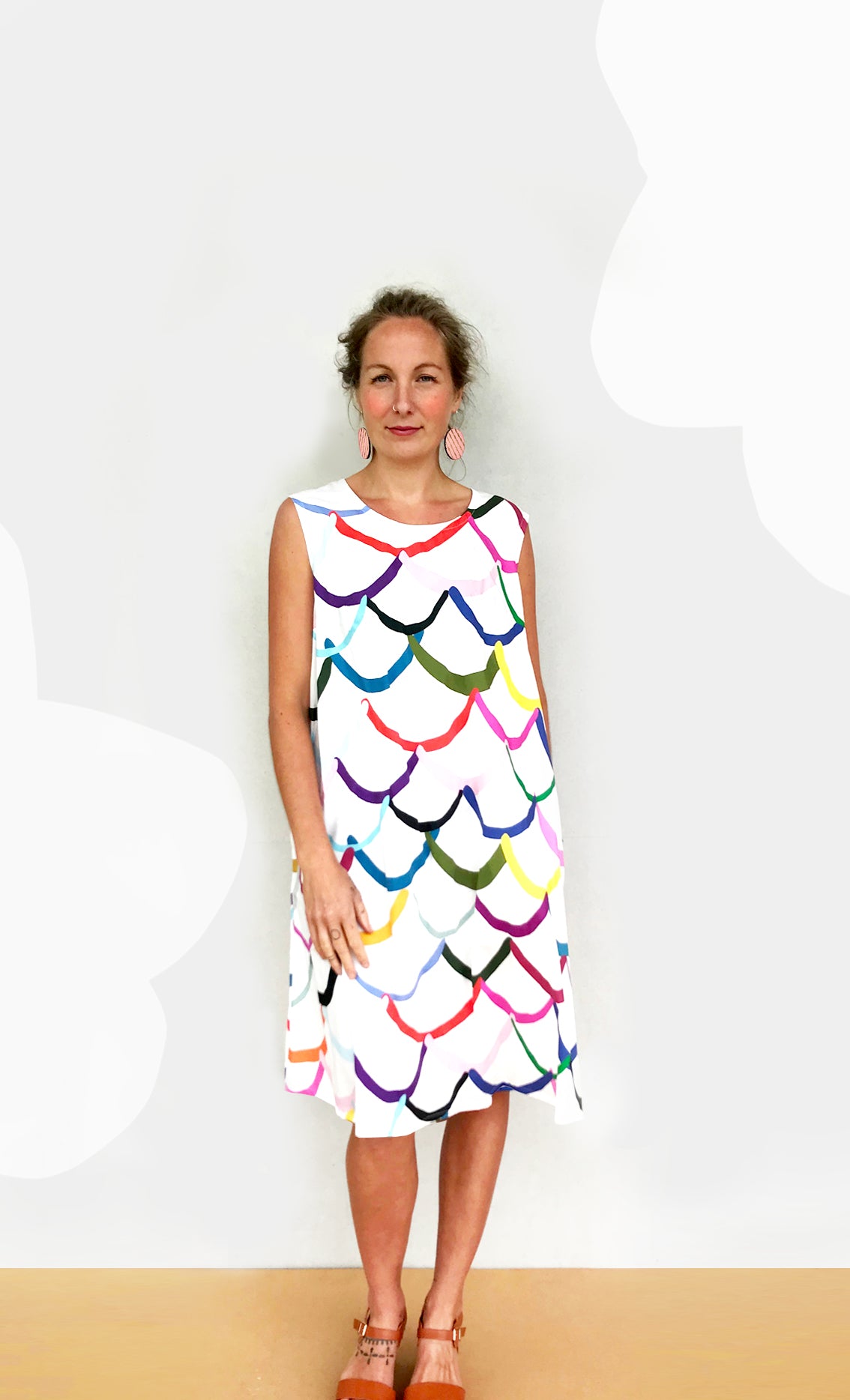 Bright Wave 100% cotton dress with tie (white) (1481171239008)