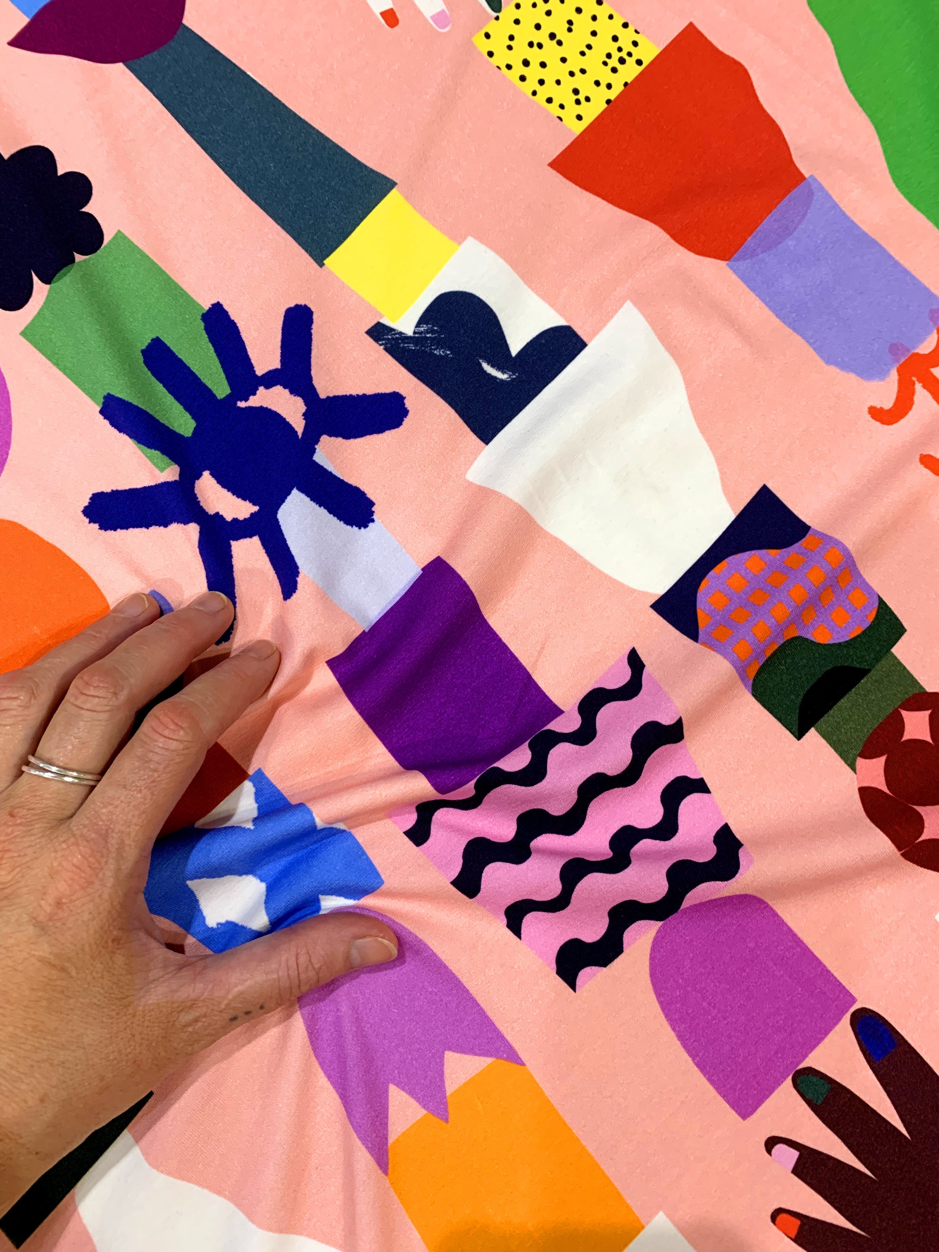 Kinship hands (peach) 100% cotton jersey  (CUT PIECE 1M $10)
