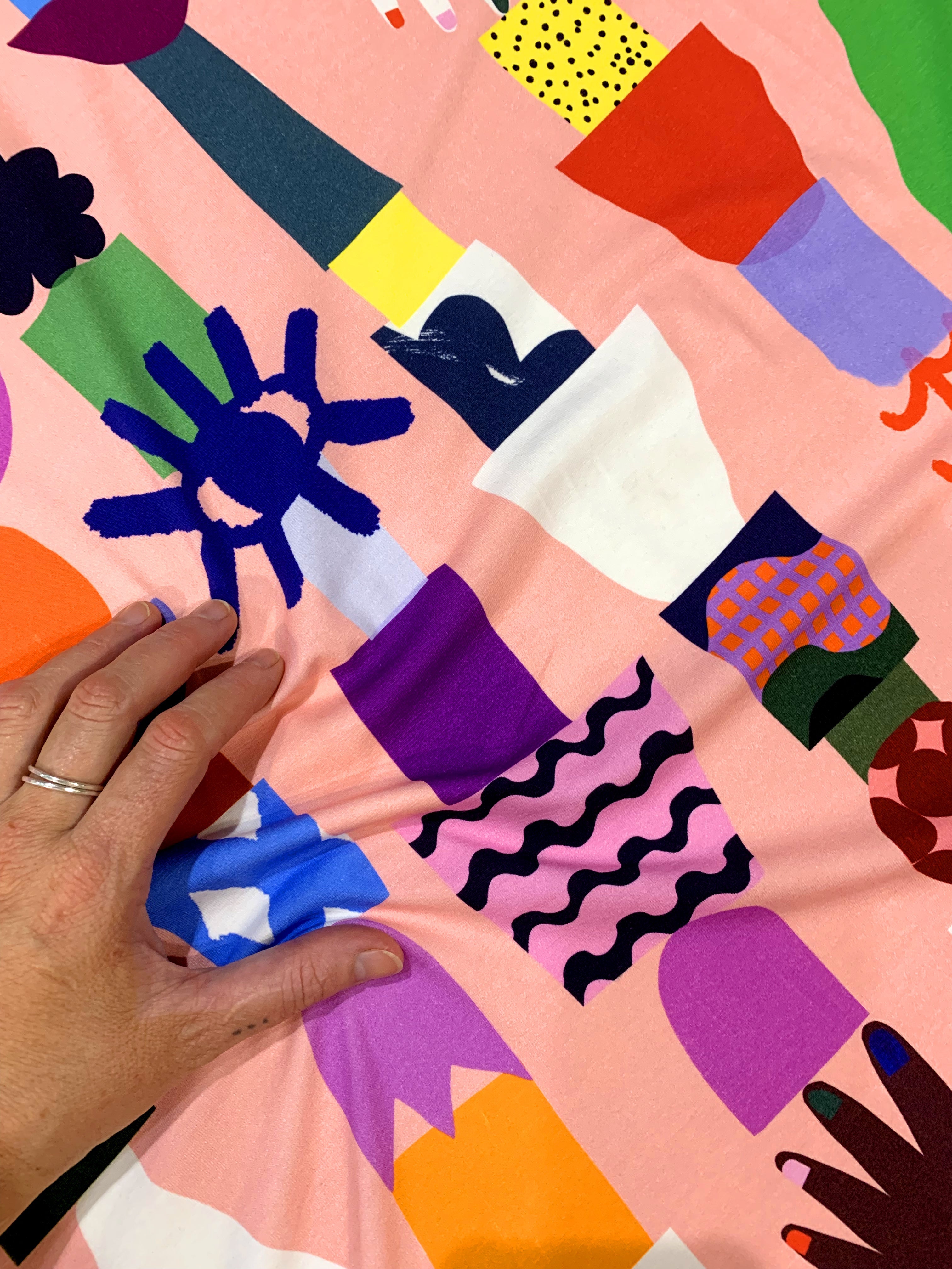 Kinship hands (peach) 100% cotton jersey  (CUT PIECE 1.6M $15)