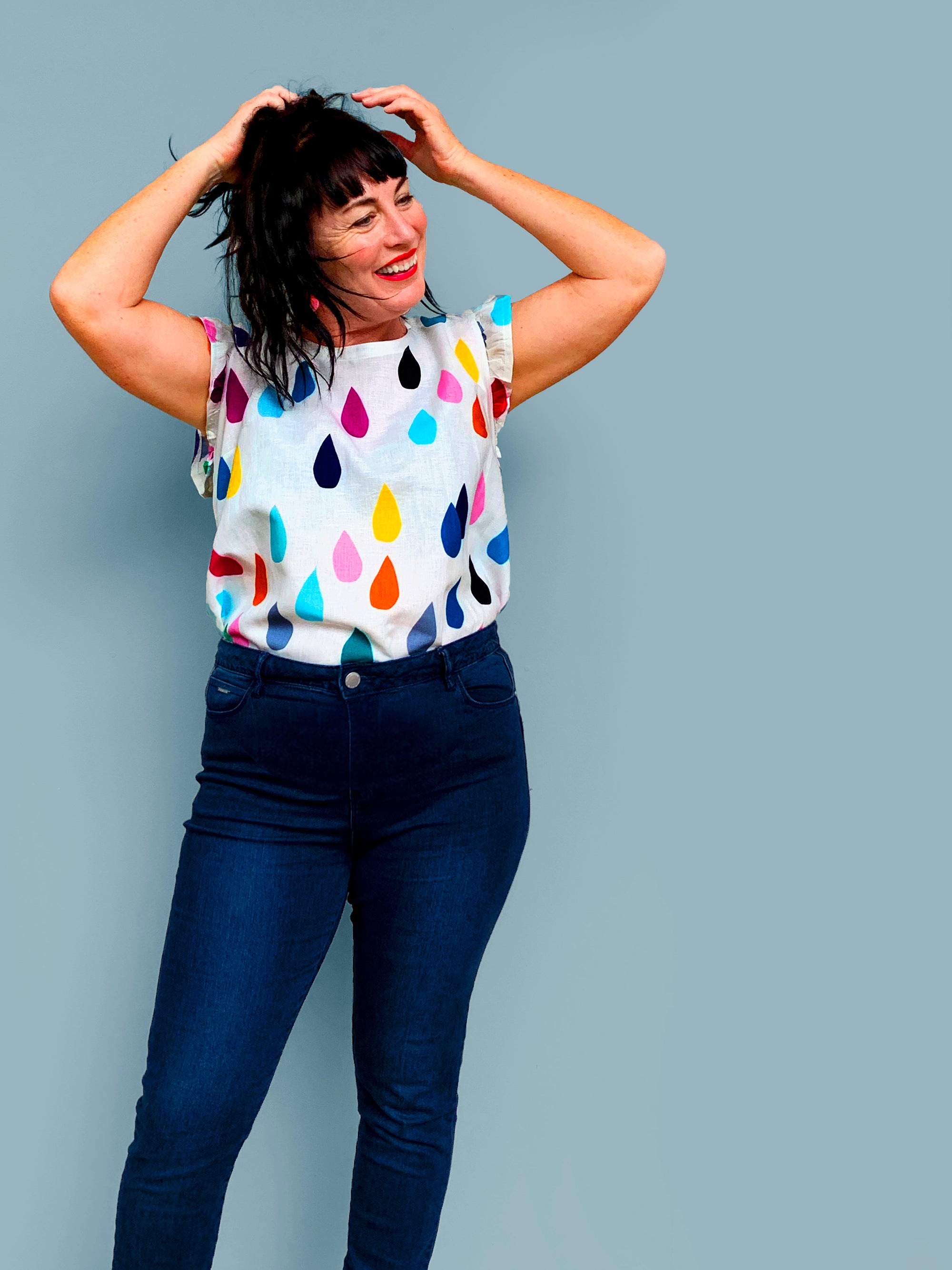 Bright Drops 100% linen+cotton top (5303603757209)