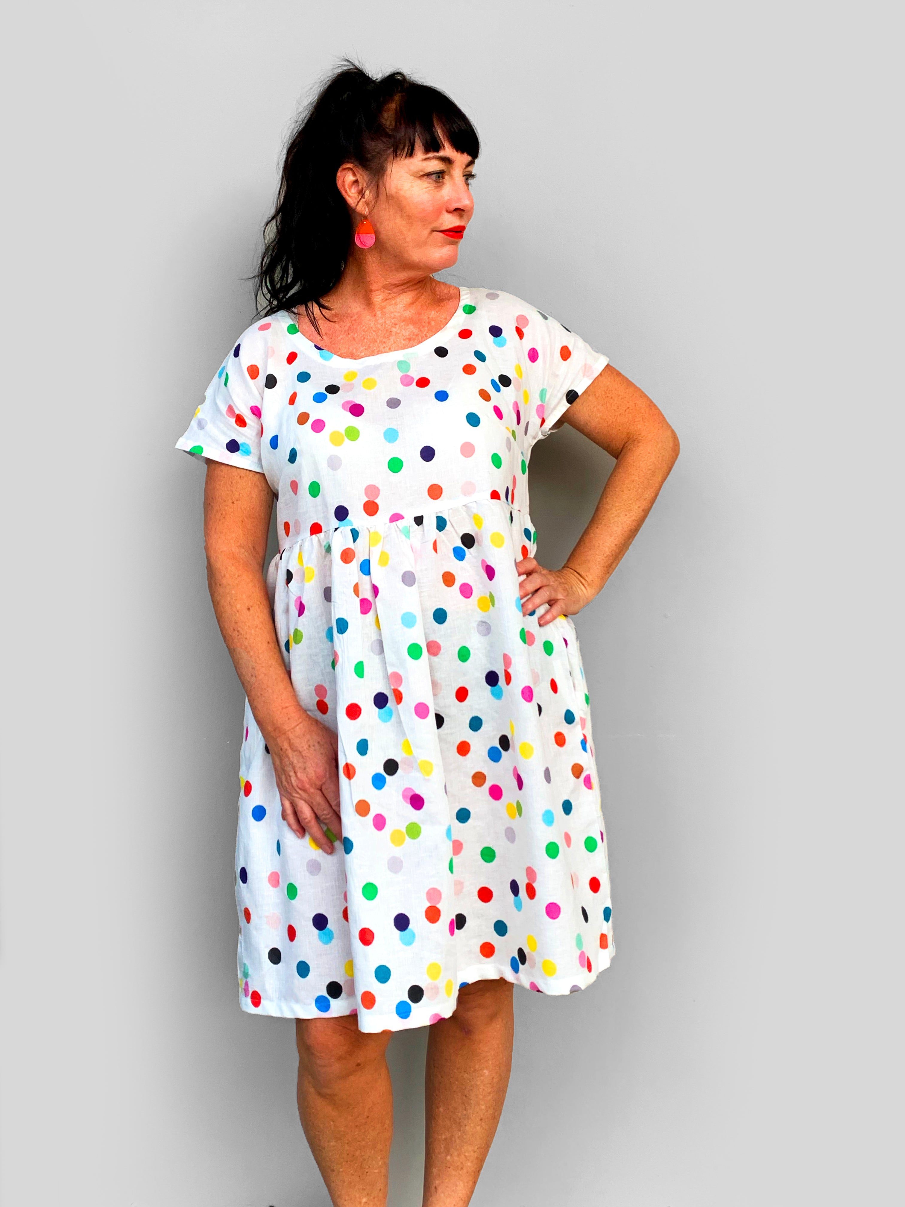Confetti 100% cotton linen pleated dress (white) (5311692439705)