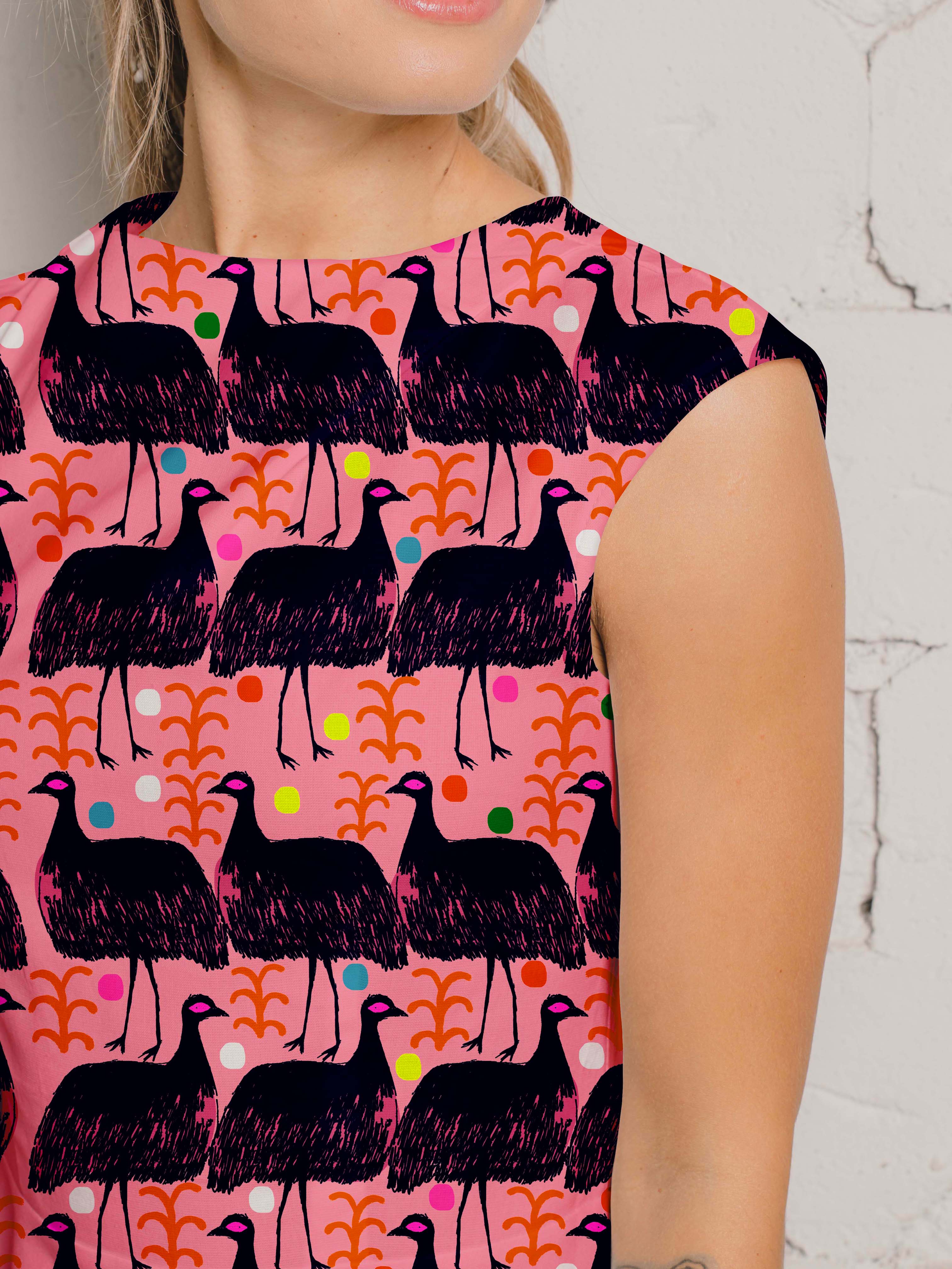 Emu Play (peach) cotton (CUT PIECE 40CM $3)