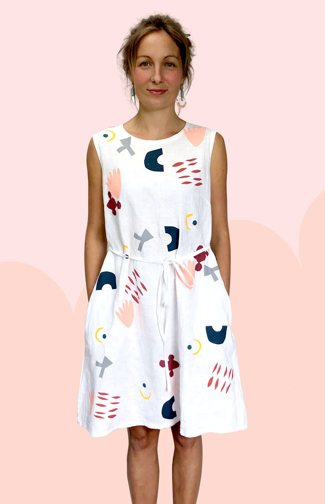 SALE Chop Cut Play Screen Printed 100% linen dress (334494269470)