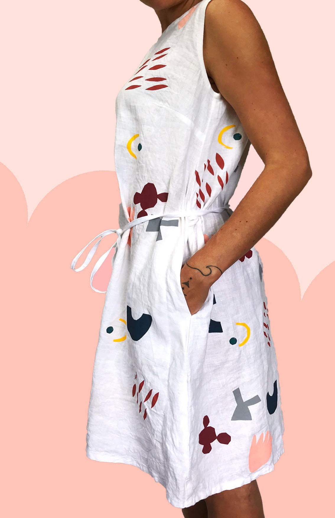 SALE Chop Cut Play Screen Printed 100% linen dress (334494269470)