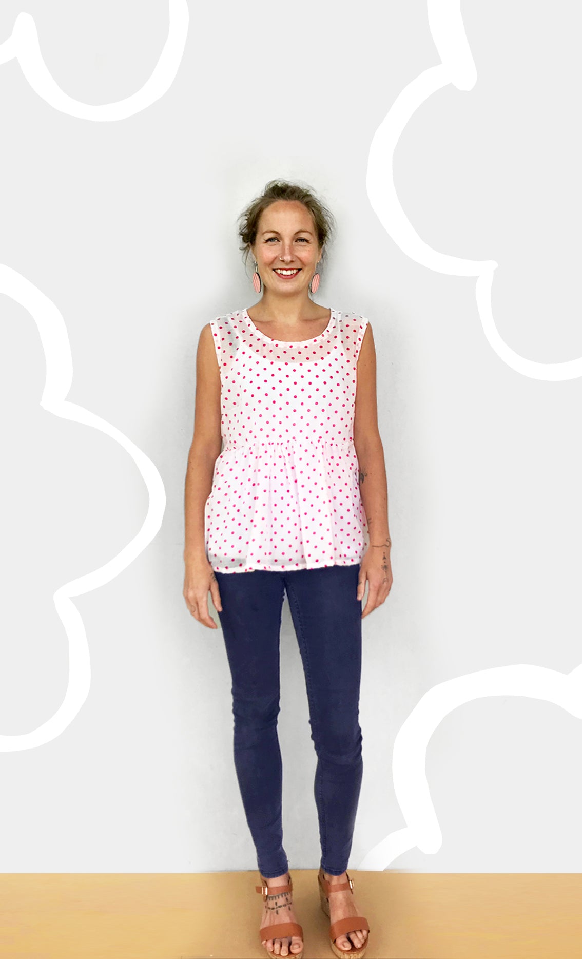 Red or Blue Dot 100% light weight voile cotton pleated top (limited addition) (1508524523616)