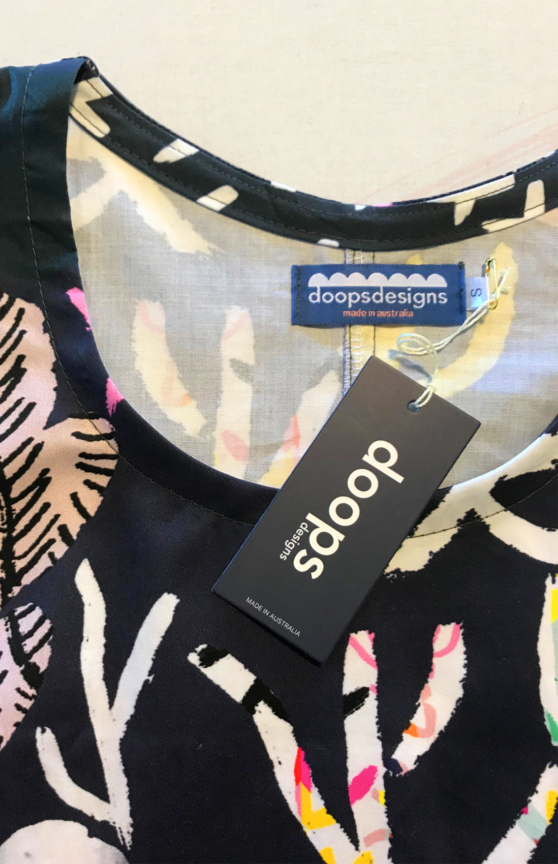 Navy Coral Garden 100% Organic Cotton Pleated Dress (1404156575840)