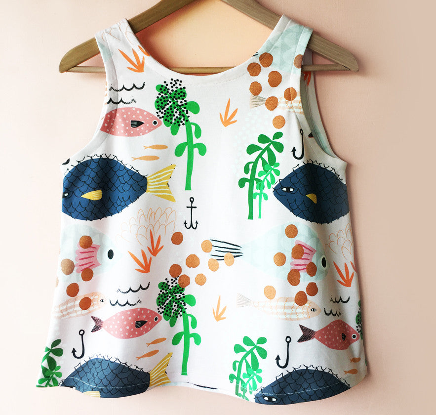 Fishy Garden 100% Organic Cotton Knit Ladies Top - designed by Doops Designs (9382111496)