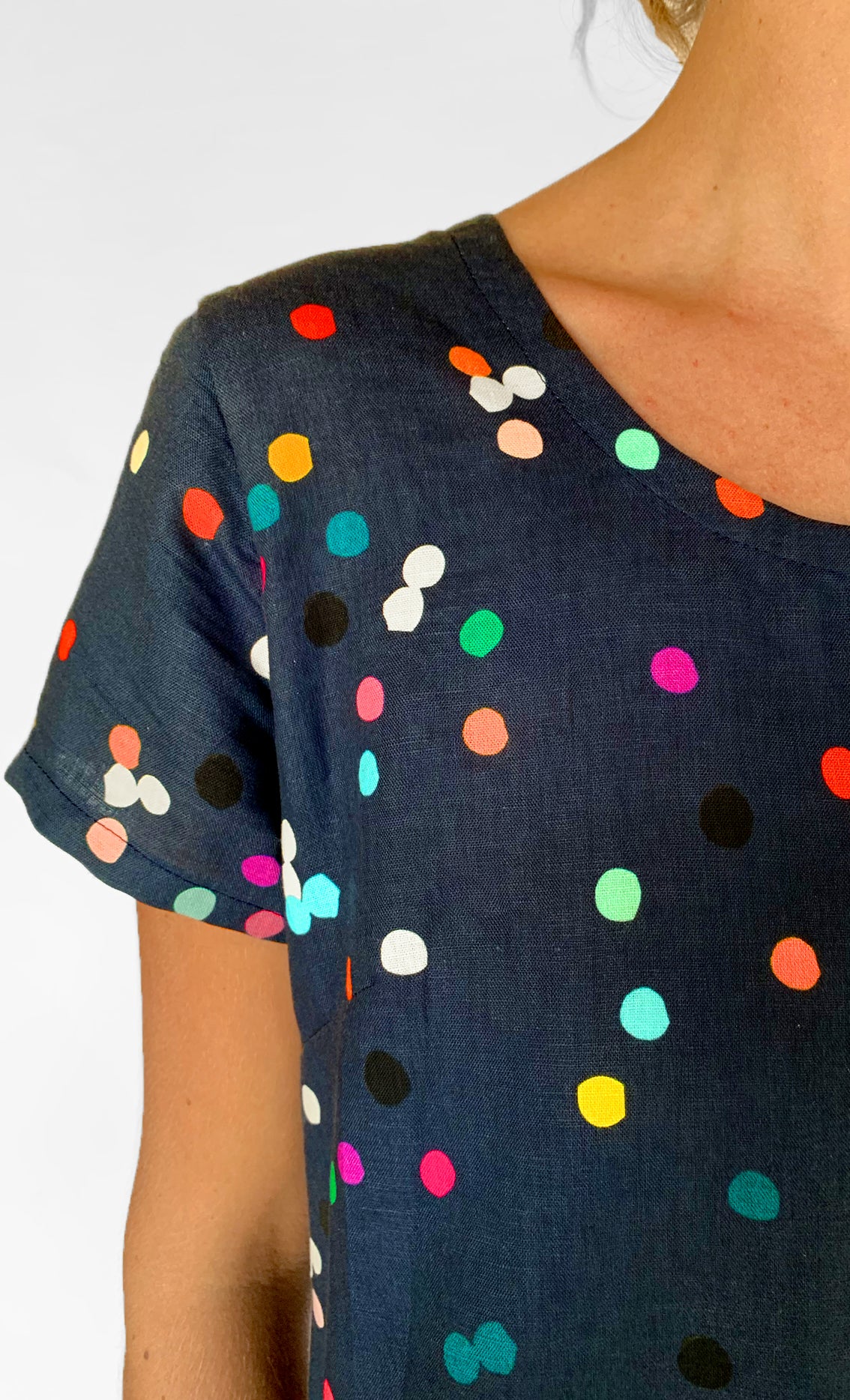 Confetti 100% linen jumpsuit (navy) with tie & option on sleeve (1918232395872)