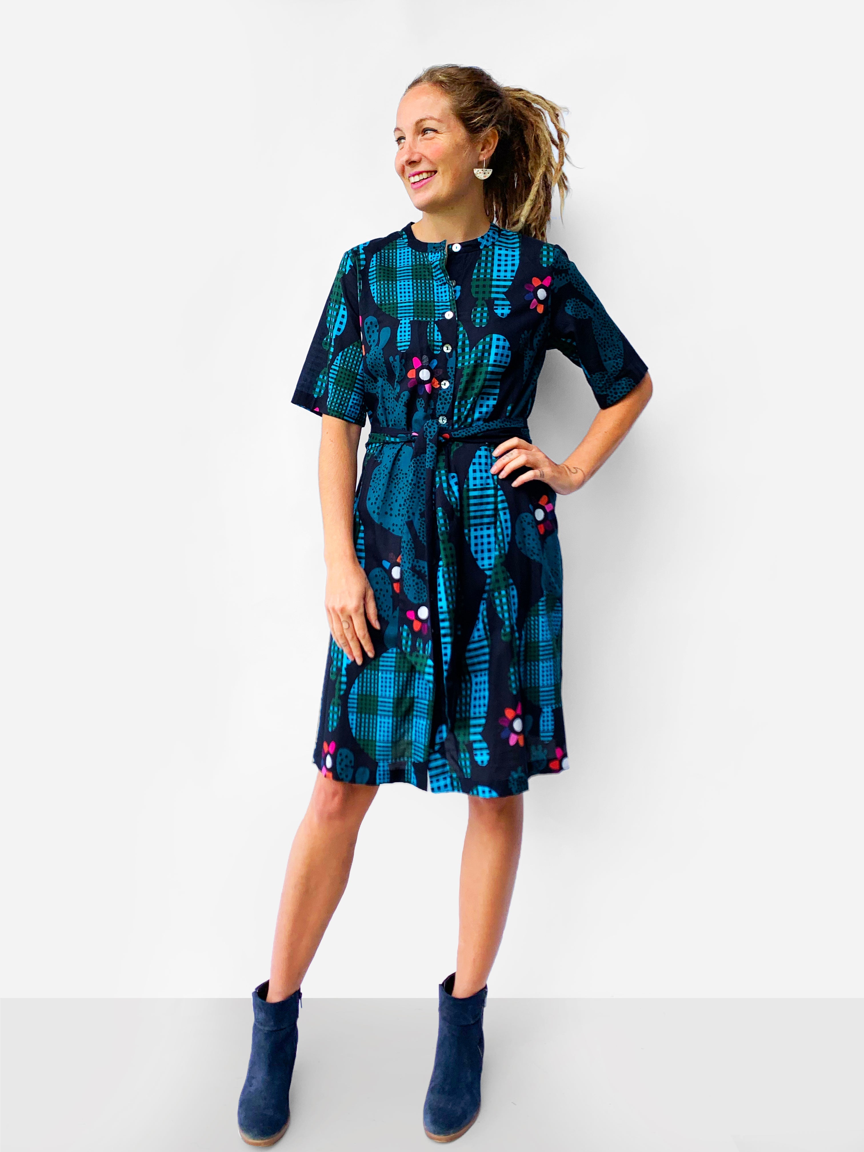 Blink Cactus 100% cotton dress with tie (4636297789536)