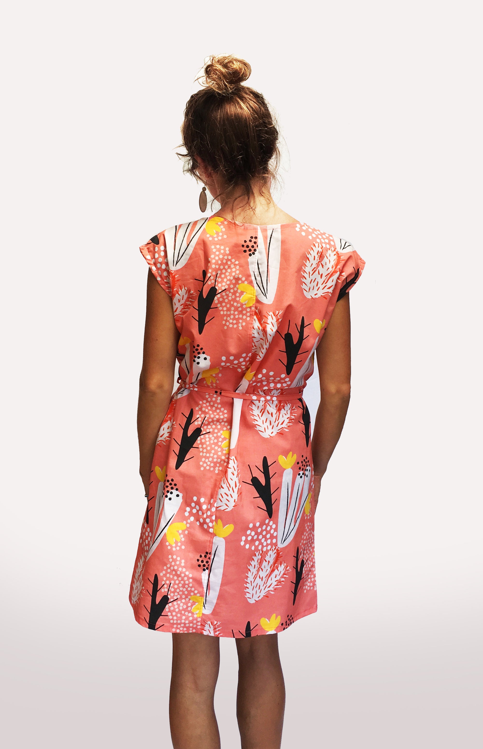 Peach Cactus Bloom 100% cotton ladies sleeve dress (9381930632)