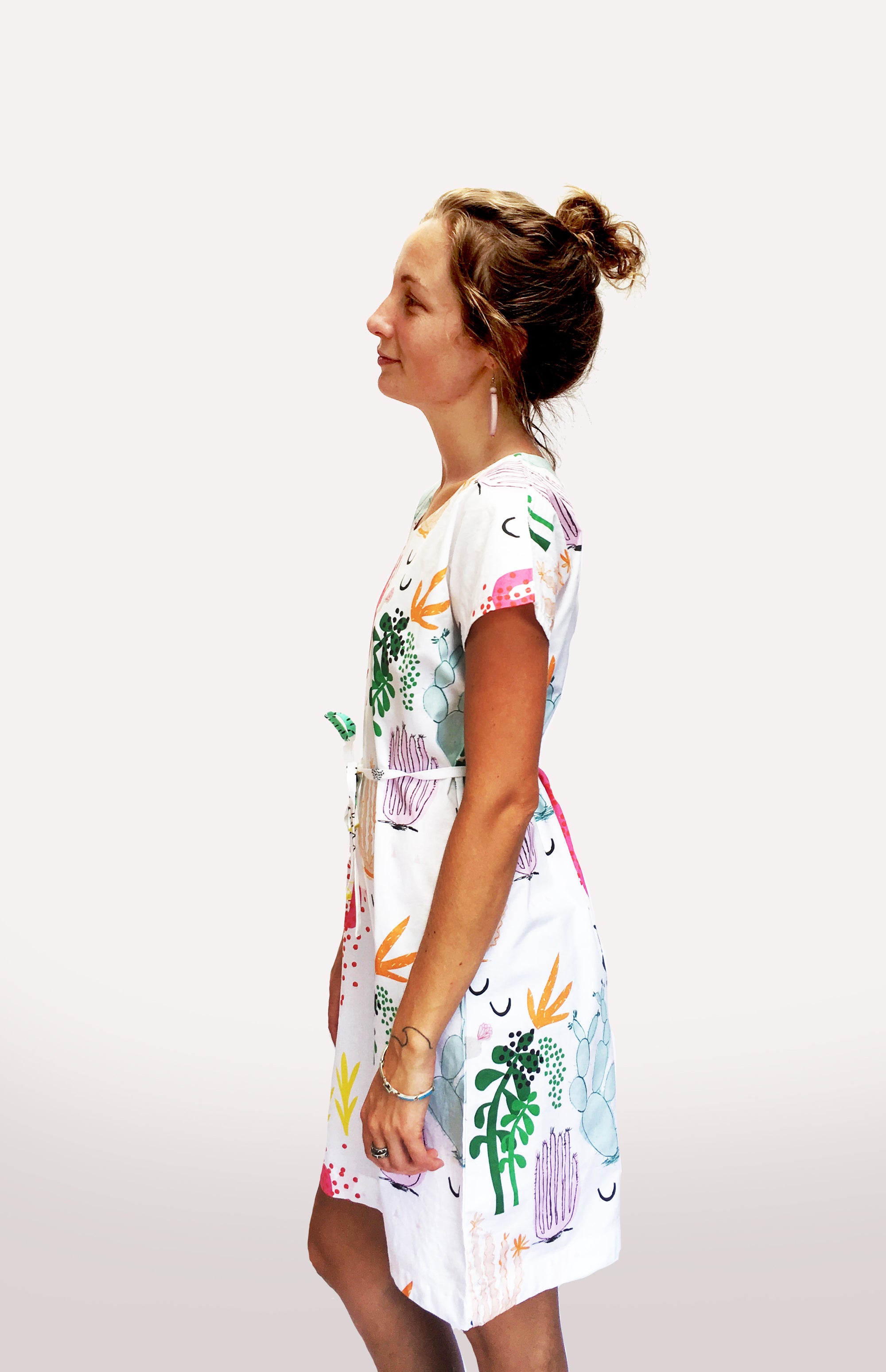 Tropical Cactus Garden 100% cotton ladies sleeve dress (9381936712)