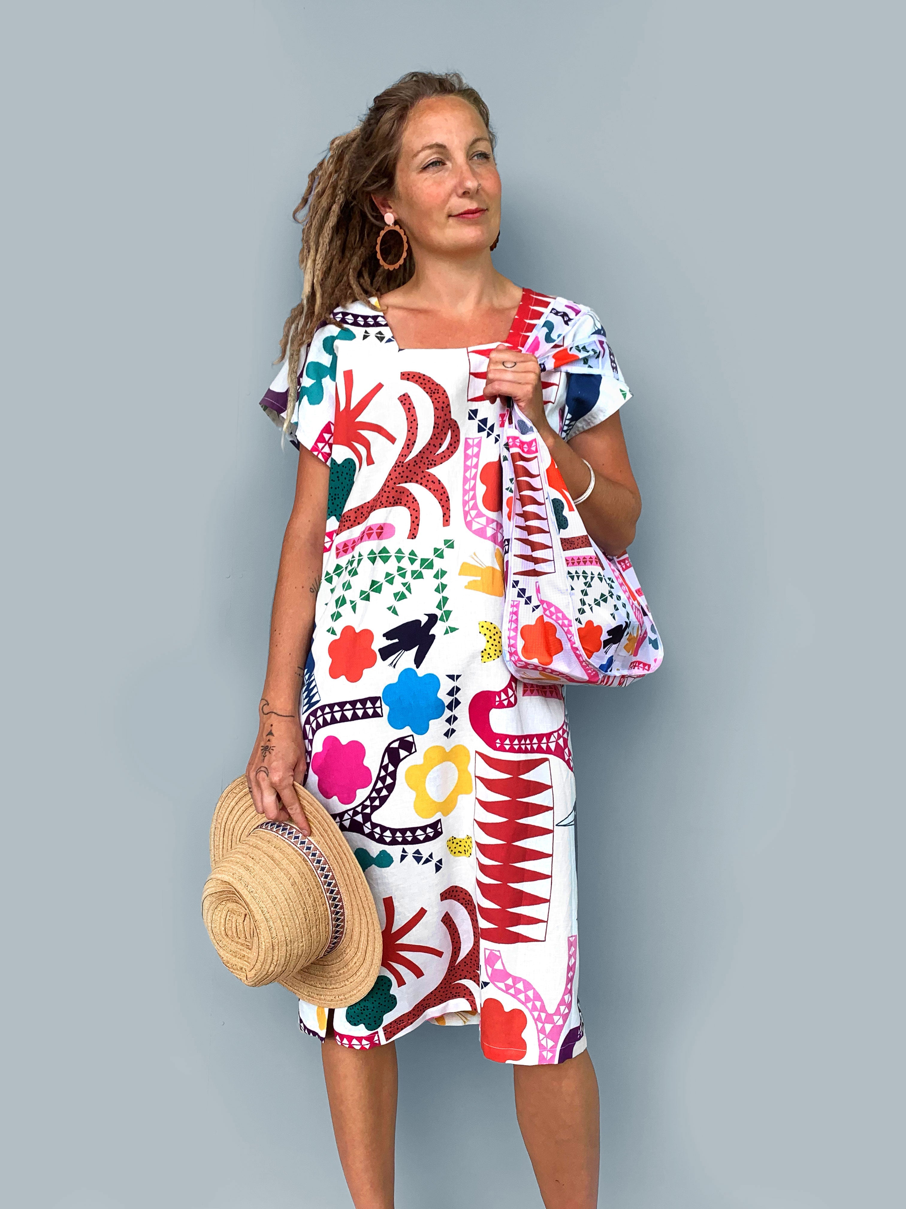 Bright Kooki linen dress with tie (5815296884889)
