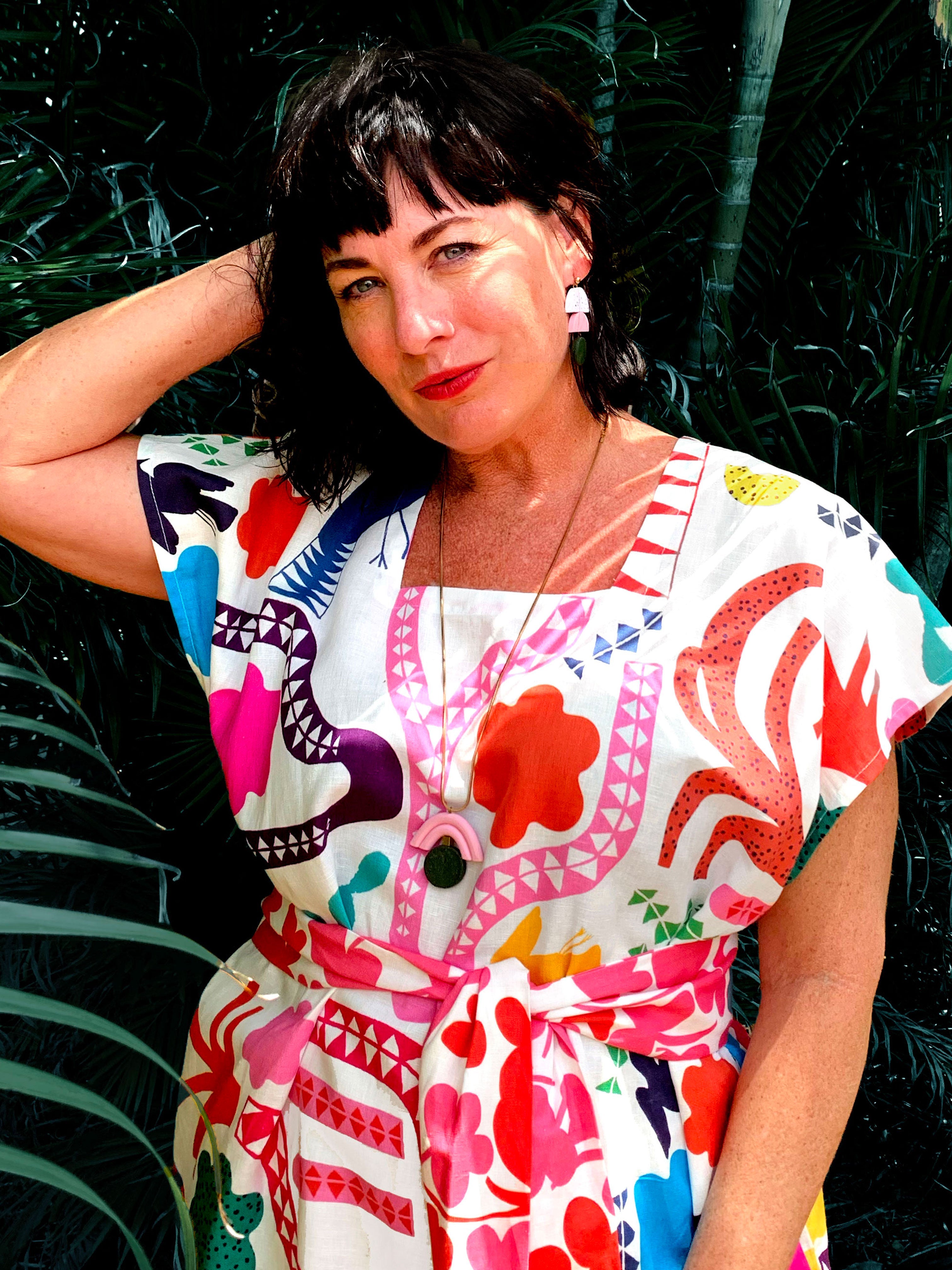 Bright Kooki linen dress with tie (5815296884889)