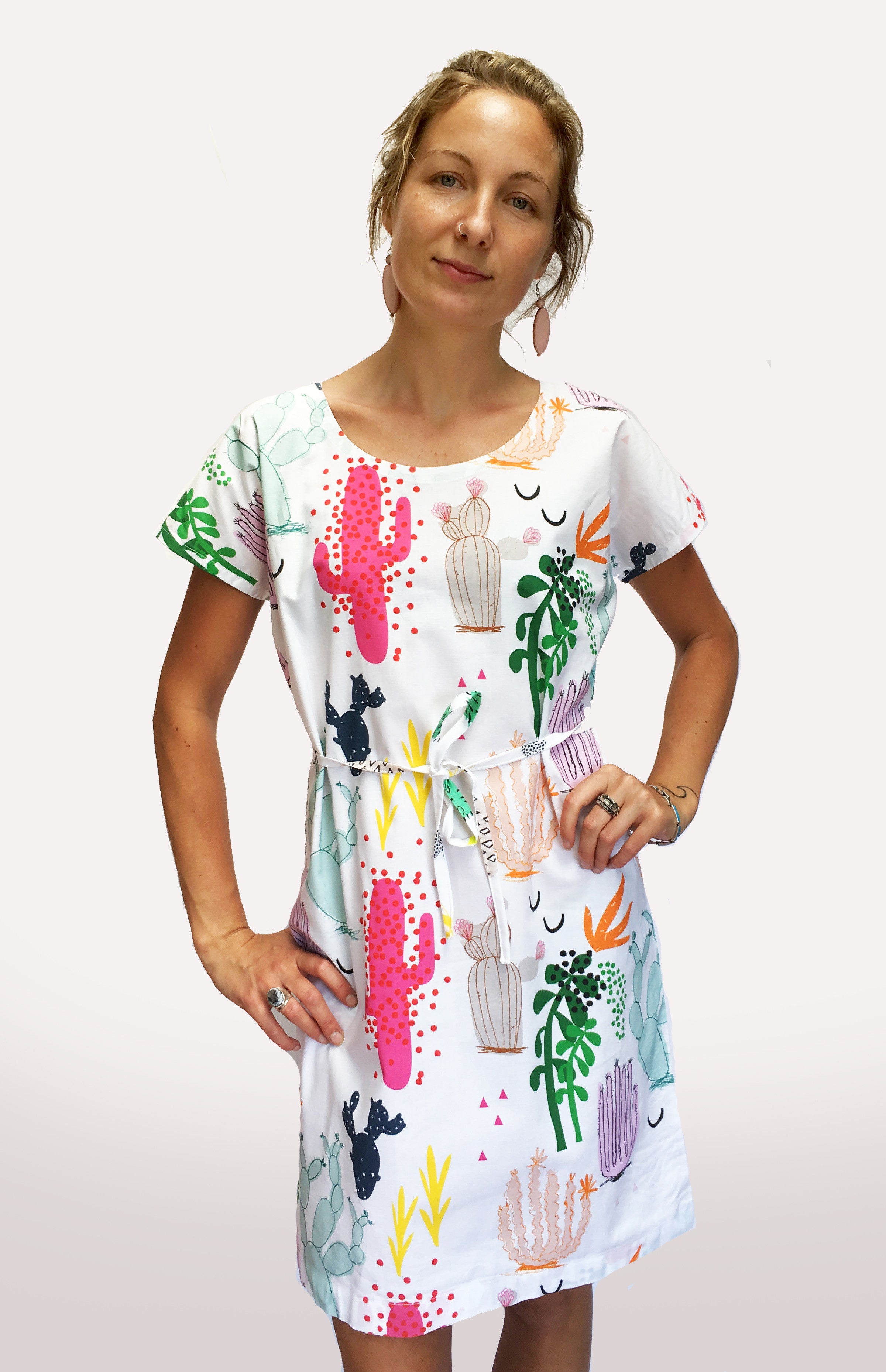 Tropical Cactus Garden 100% cotton ladies sleeve dress (9381936712)
