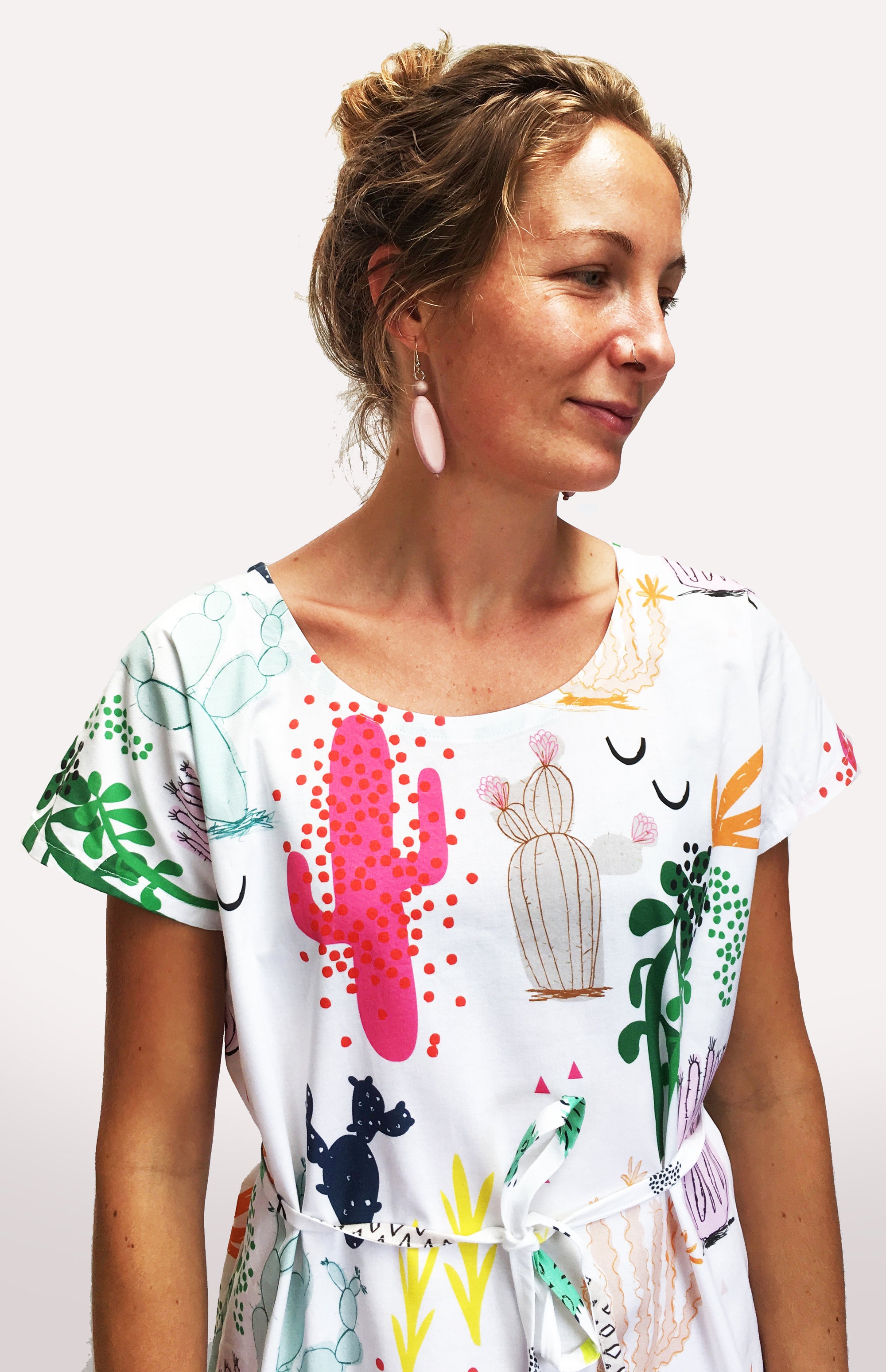 Tropical Cactus Garden 100% cotton ladies sleeve dress (9381936712)