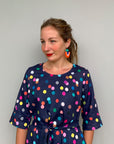 Confetti linen dress with tie (navy)ONLY ONE TEAL LEFT. (2110849712224)