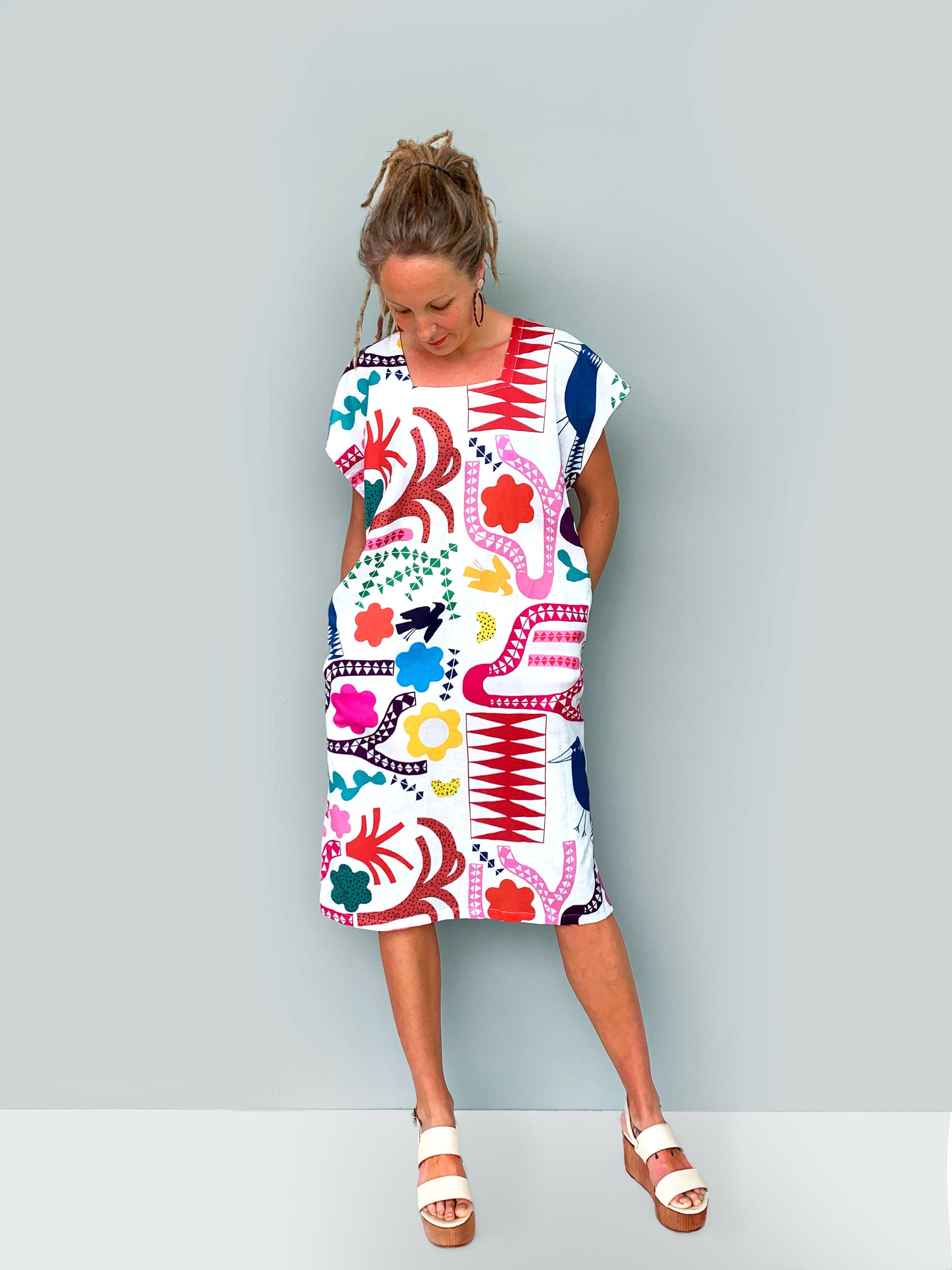 Bright Kooki linen dress with tie (5815296884889)