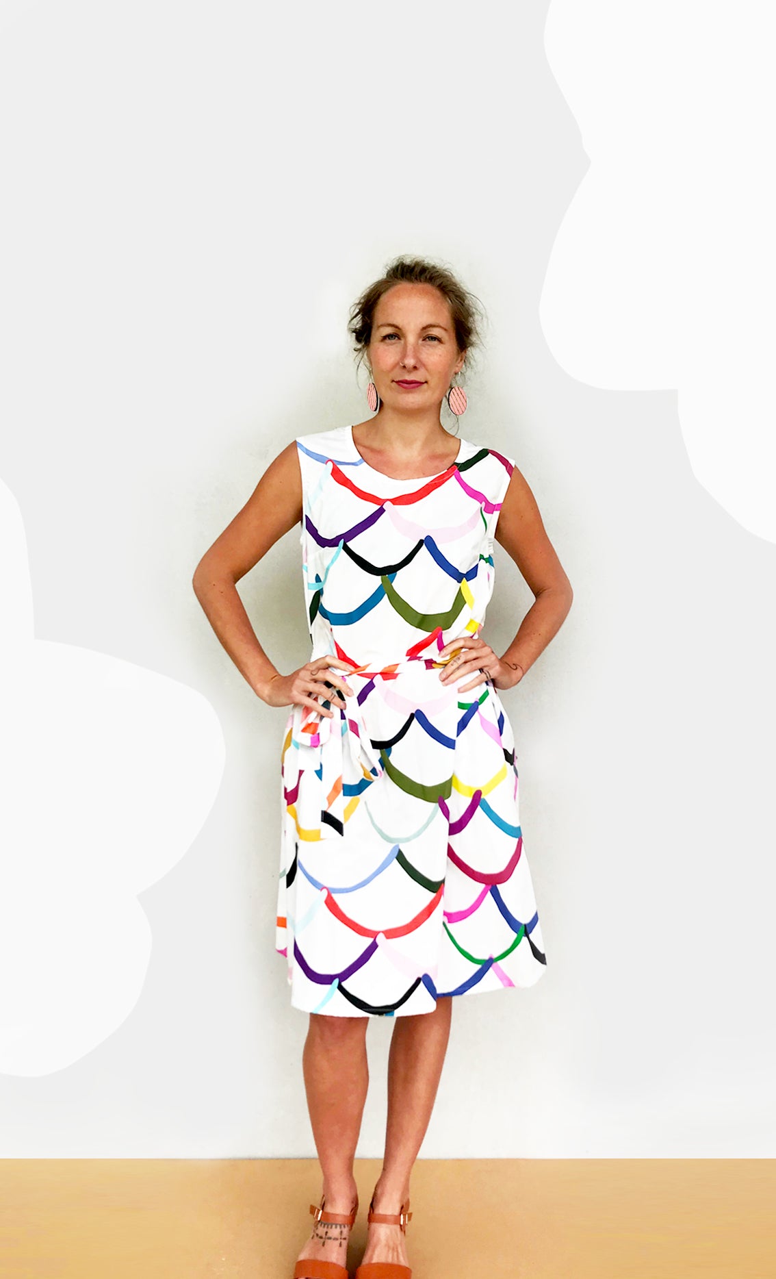 Bright Wave 100% cotton dress with tie (white) (1481171239008)