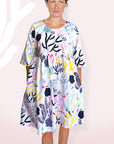 SALE White Coral Garden 100% Organic Cotton Pleated Dress (1404162572384)