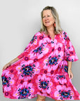 Pink Cacti pleated dress 100% lawn cotton (5909249163417)