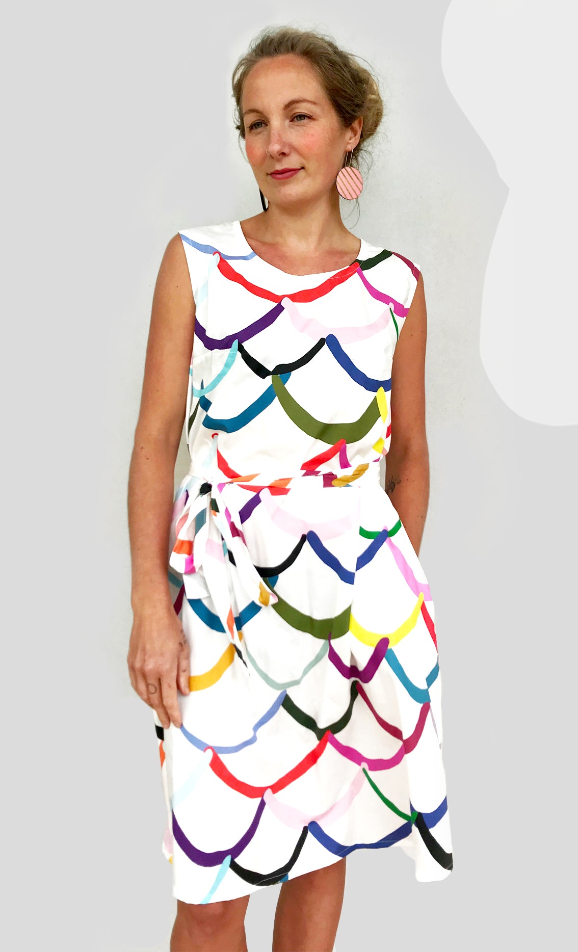 Bright Wave 100% cotton dress with tie (white) (1481171239008)