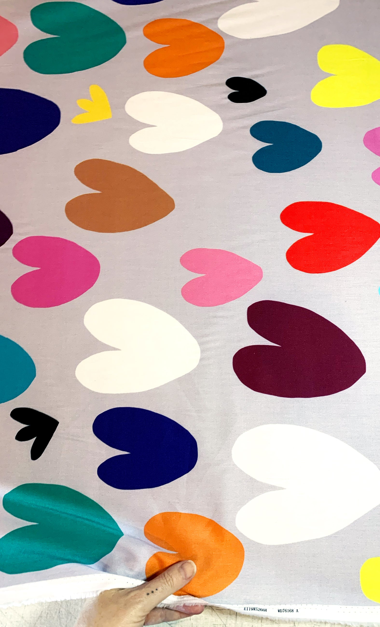 Hearts (light bluey grey) 100% cotton satin per metre (4463367389280)