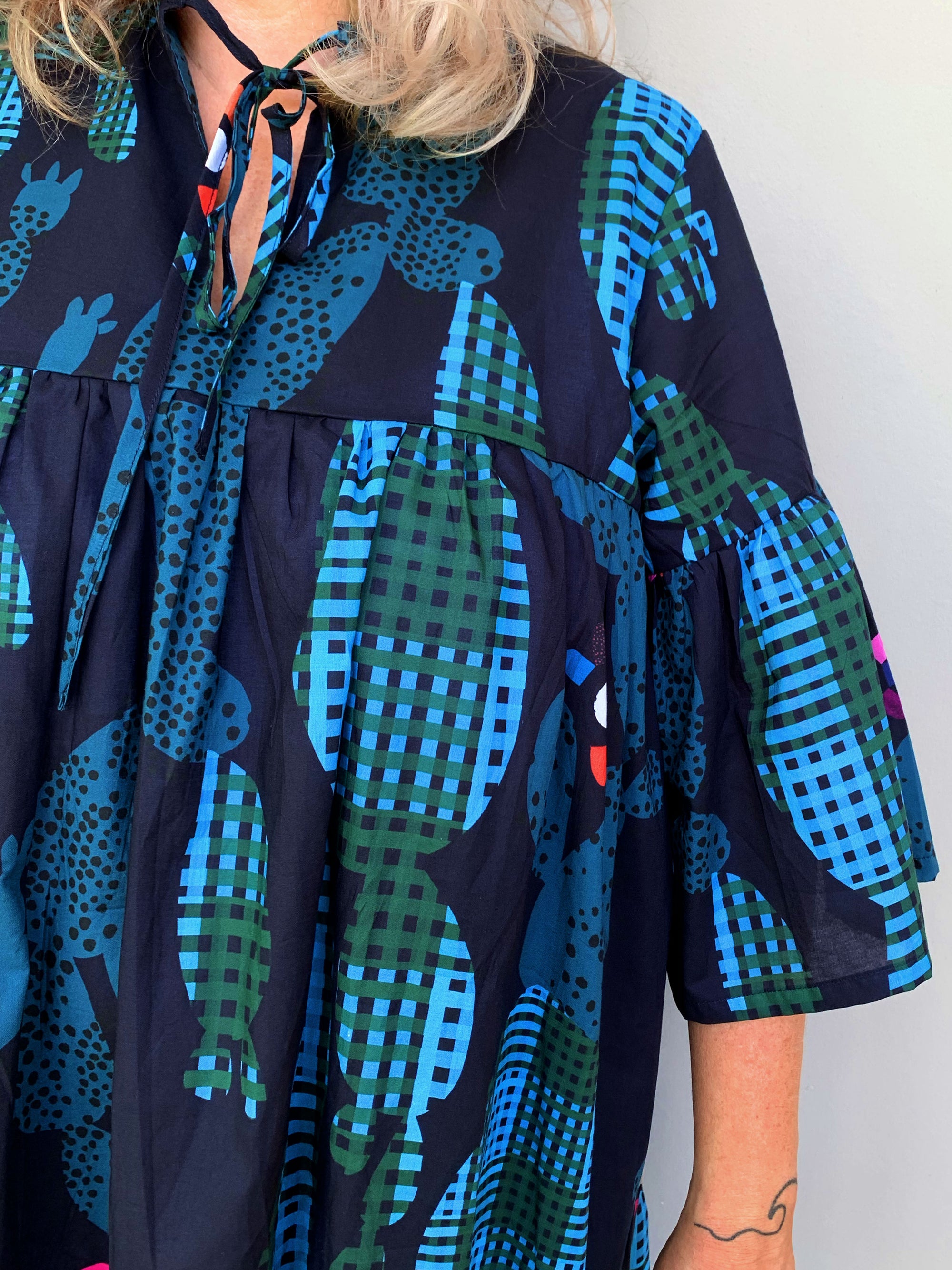 Cacti pleated dress 100% lawn cotton (5909011693721)