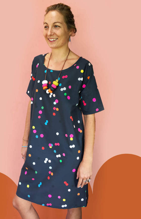 Navy Confetti Cotton Dress (517465440286)