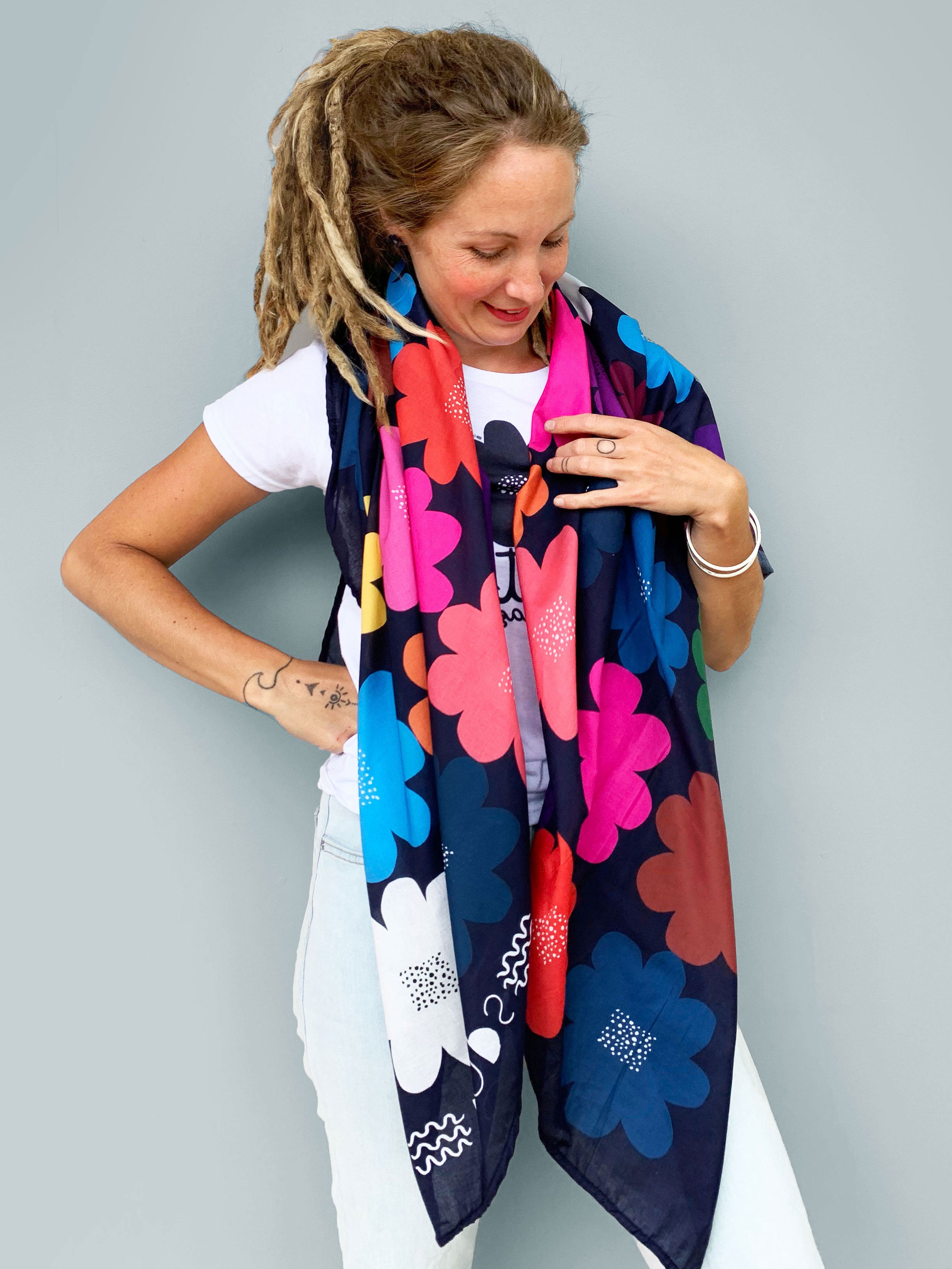 Kooki Bloom 100% cotton scarf (5793154007193)