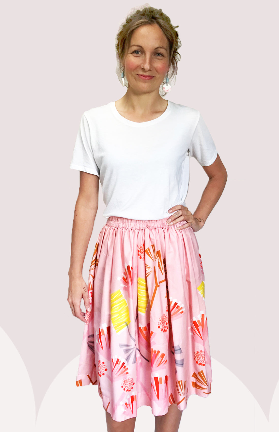 Pink Mauve Protea 100% cotton skirt (332258738206)