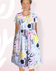 SALE White Coral Garden 100% Organic Cotton Pleated Dress (1404162572384)