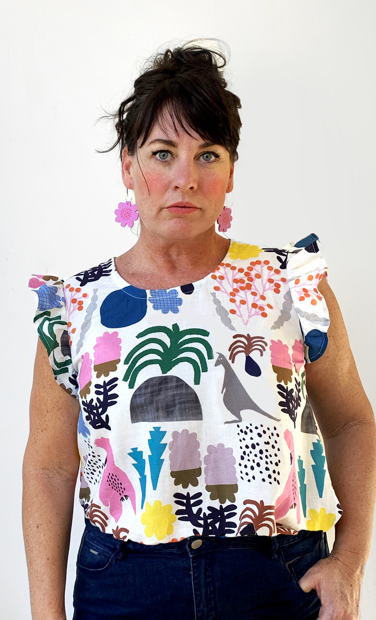 Kangaroo Valley 100% linen cotton top (ruffle sleeve) (4115017826400)
