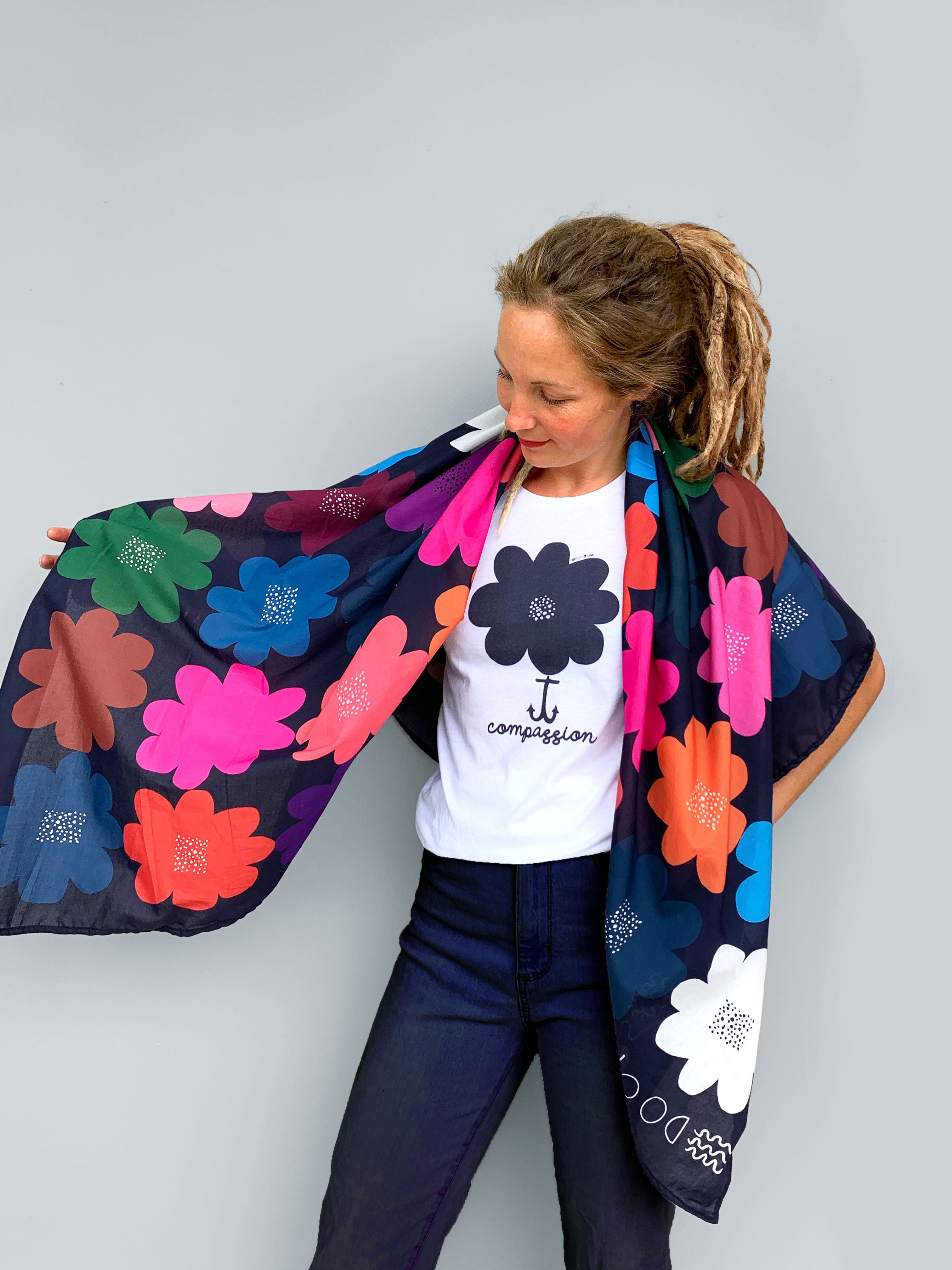 Kooki Bloom 100% cotton scarf (5793154007193)