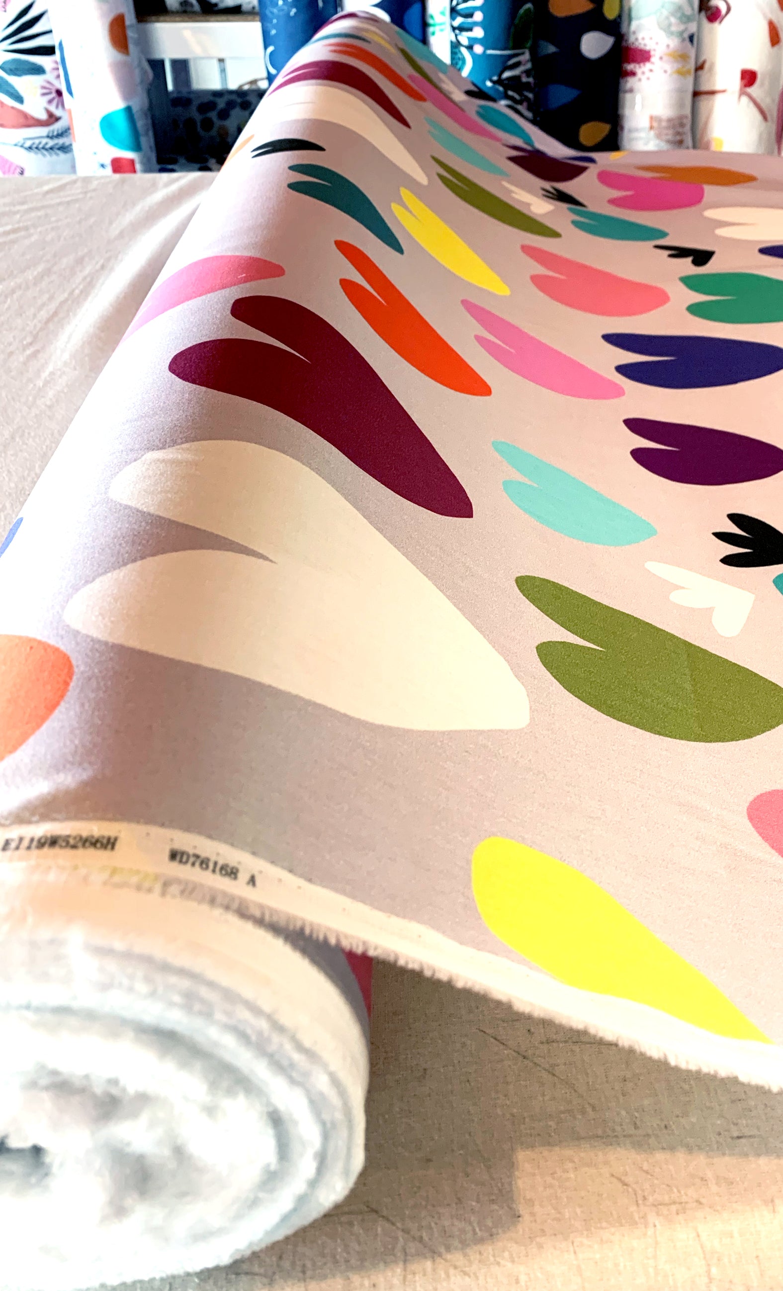 Hearts (light bluey grey) 100% cotton satin per metre (4463367389280)