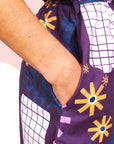 Purple Retro Pot Plant Garden 100% cotton dress with pockets (cap sleeves) (332523536414)