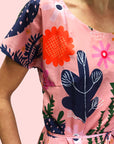 SALE Peach Retro Pot Plant Garden 100% cotton dress with pockets (cap sleeves) (332519669790)