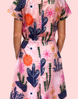 SALE Peach Retro Pot Plant Garden 100% cotton dress with pockets (cap sleeves) (332519669790)